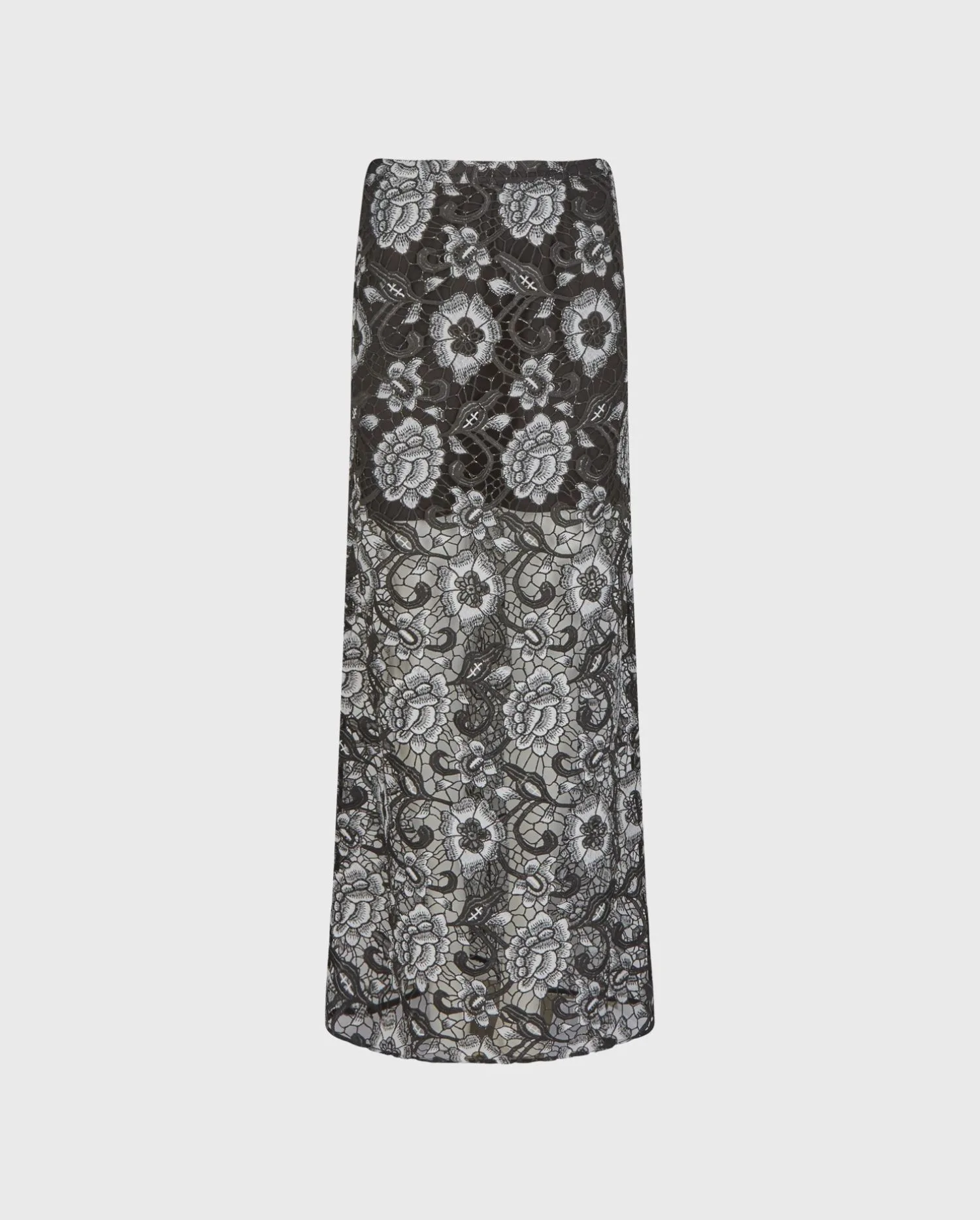 Discover the EFFIE Black Sheer Maxi Skirt Featuring White Floral Designs and Removable Skirt Liner from designer ANNE FONTAINE