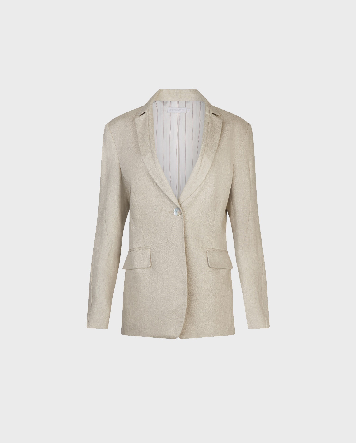 Shop the ELLANDE neutral color long sleeve boyfriend blazer in natural linen from ANNE FONTAINE