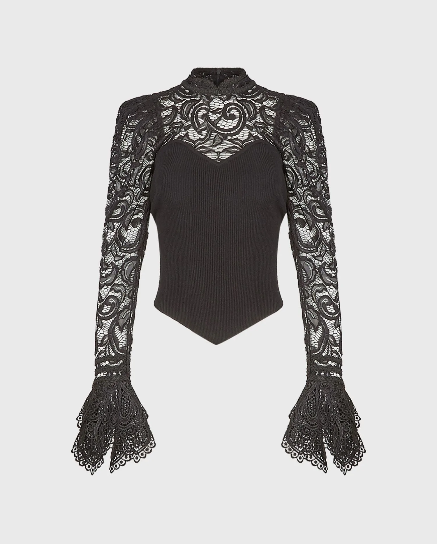 Discover the Ross Black Sweetheart Neckline Top with Lace & Embroidered Details by designer ANNE FONTAINE