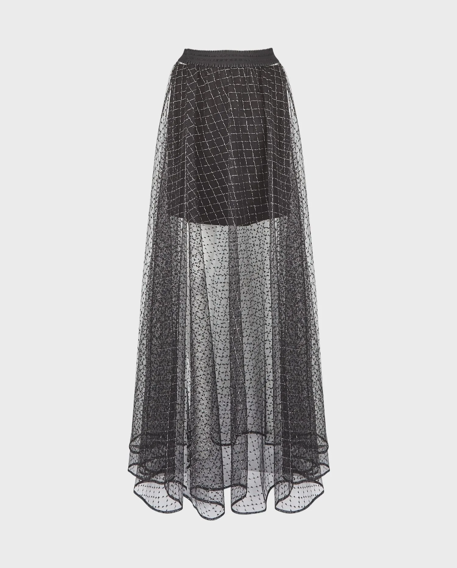 Discover the Amarante Sheer Black Maxi Skirt with Silver Embroidery by designer ANNE FONTAINE