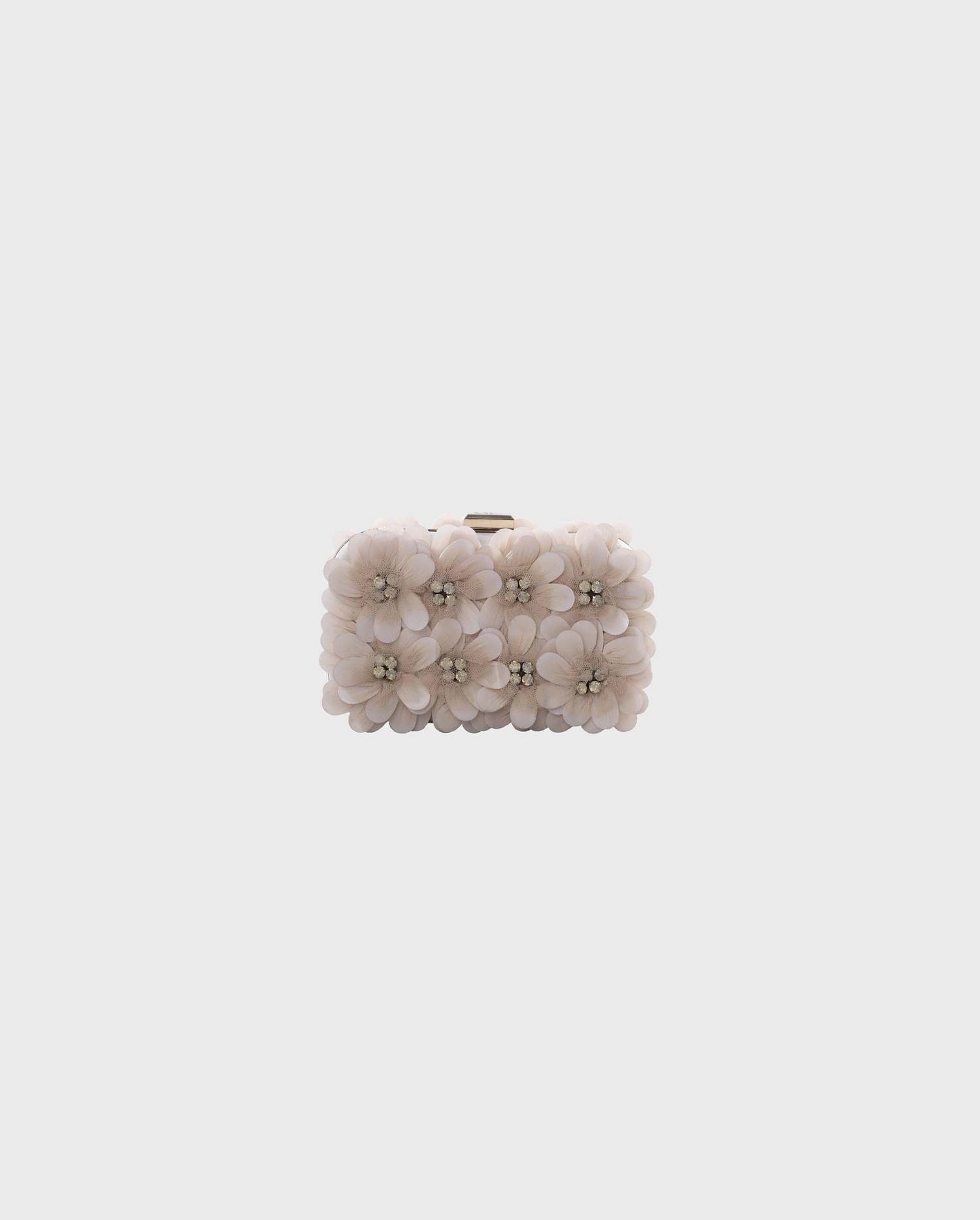 Explore the Fauve blush pink textured floral box clutch with chain strap from ANNE FONTAINE