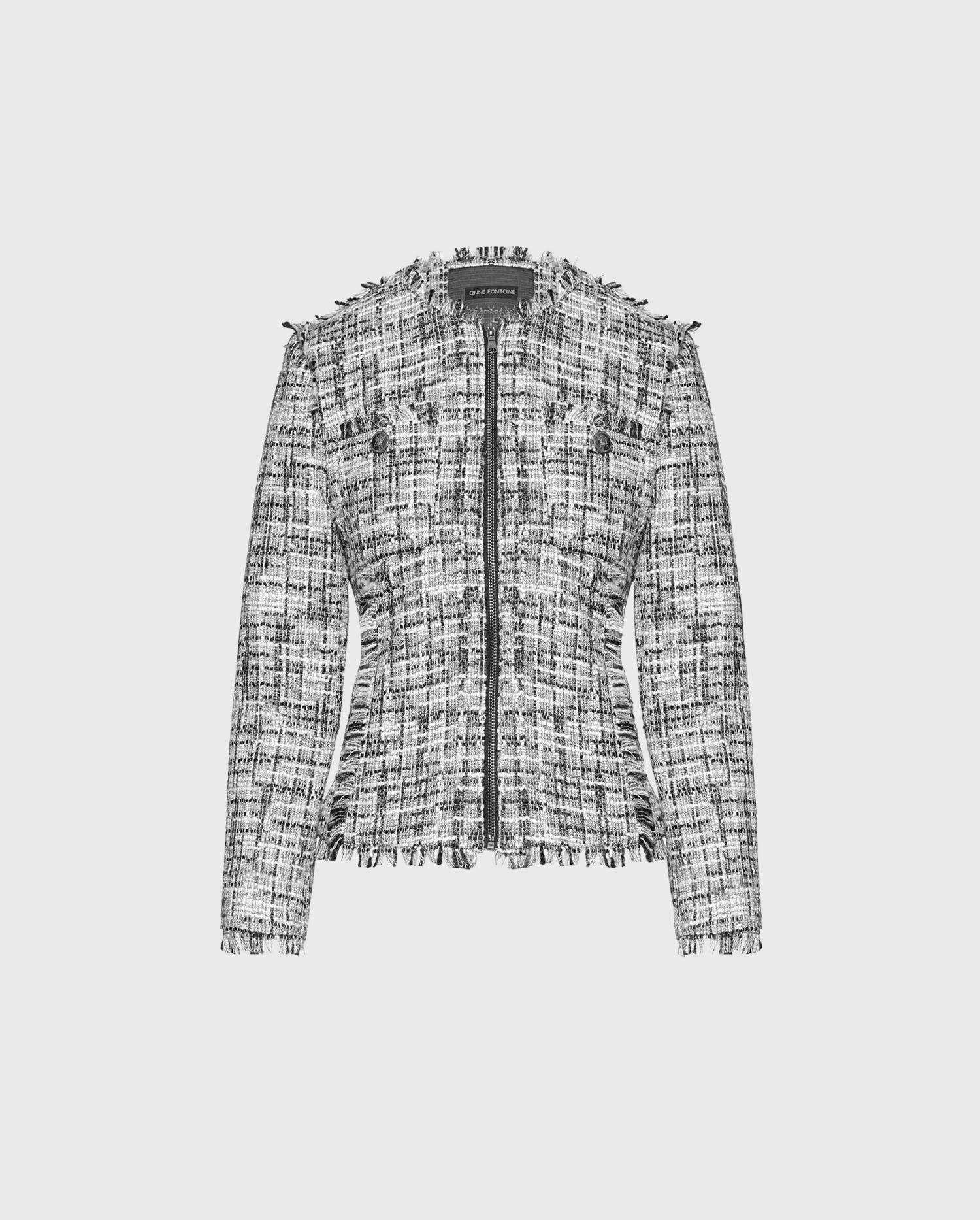 The FRANCOISE jacket is the perfect combination of chic and comfort - add this black and white tweed jacket your wardrobe