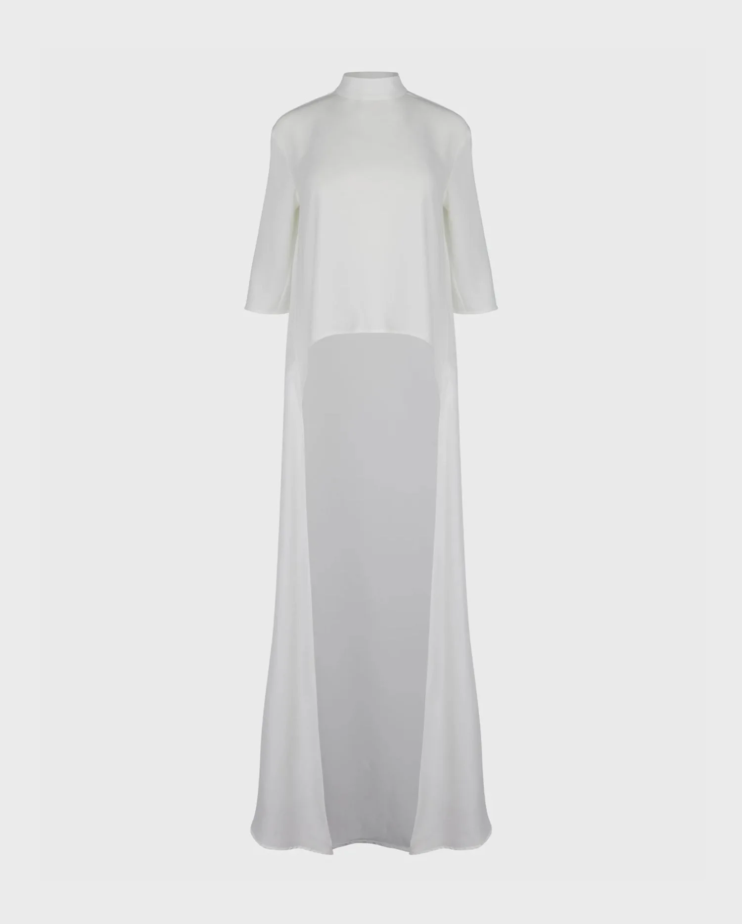 Discover the Galya White Mock Neck Hi-Lo Tunic Top With 3/4 Sleeves from designer ANNE FONTAINE