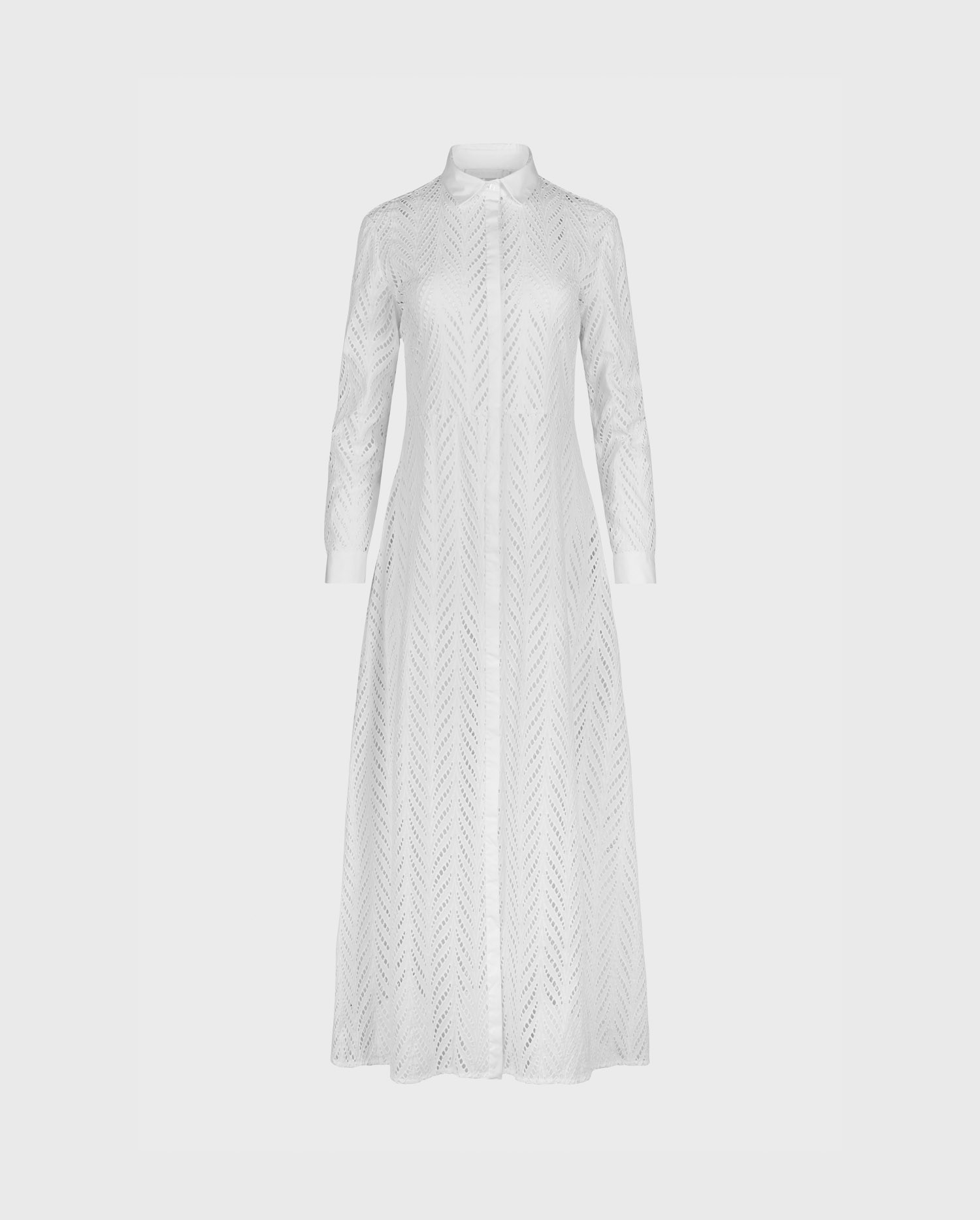 Shop the GASCOGNE white long sleeve embroidered shirt dress from designer ANNE FONTAINE