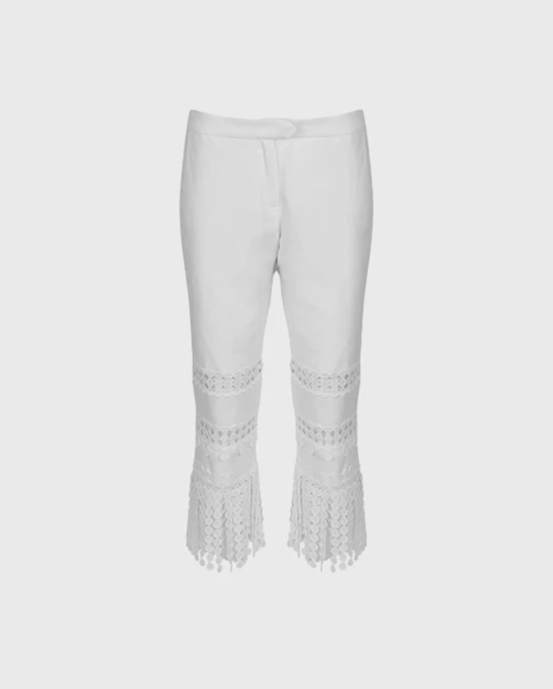 Discover the Greco White Linen Pant With Geometric Circle Lace Inserts  by designer ANNE FONTAINE