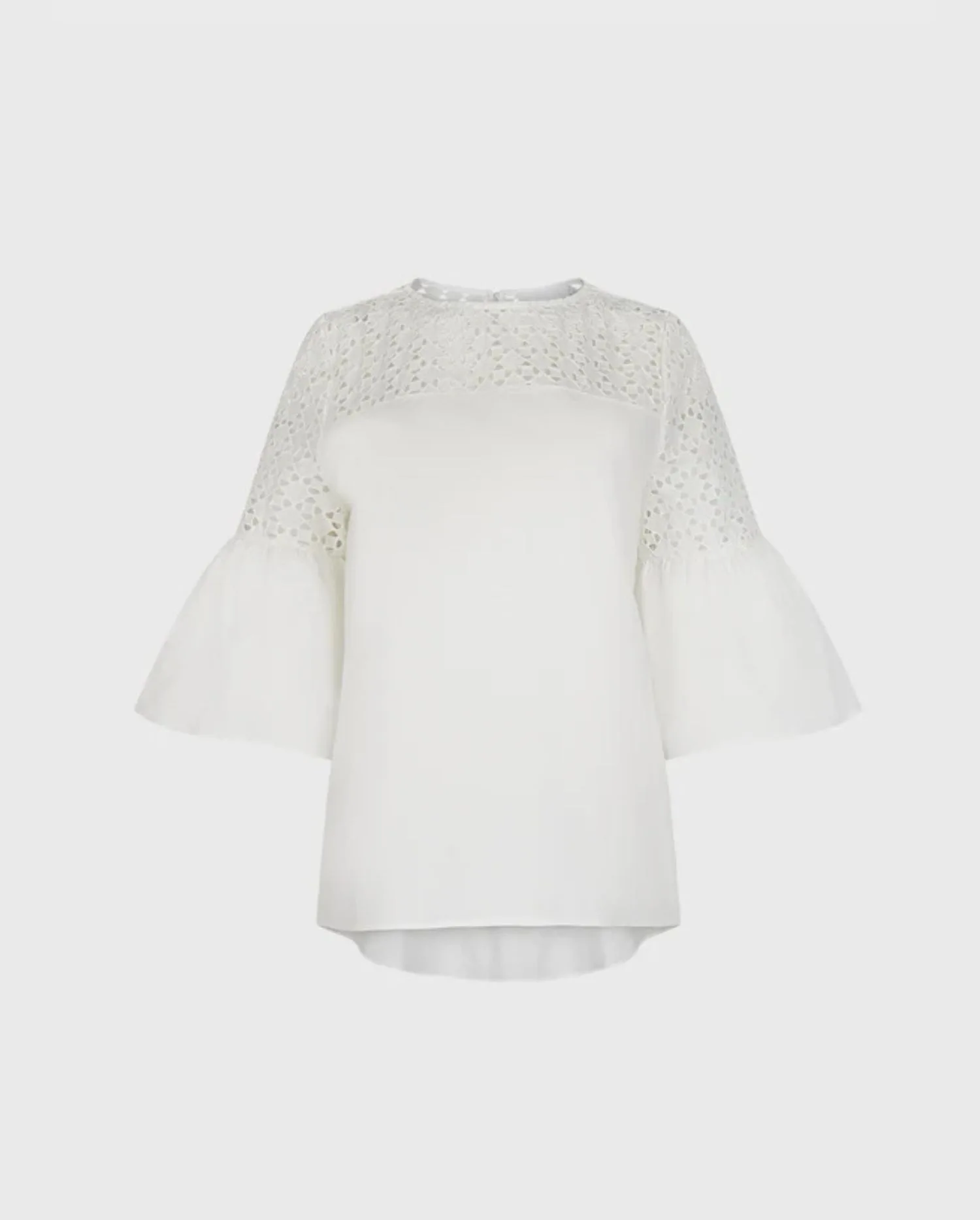 Discover the Piper White Cotton Poplin Babydoll Shirt With Geometric Eyelet Design by designer ANNE FONTAINE