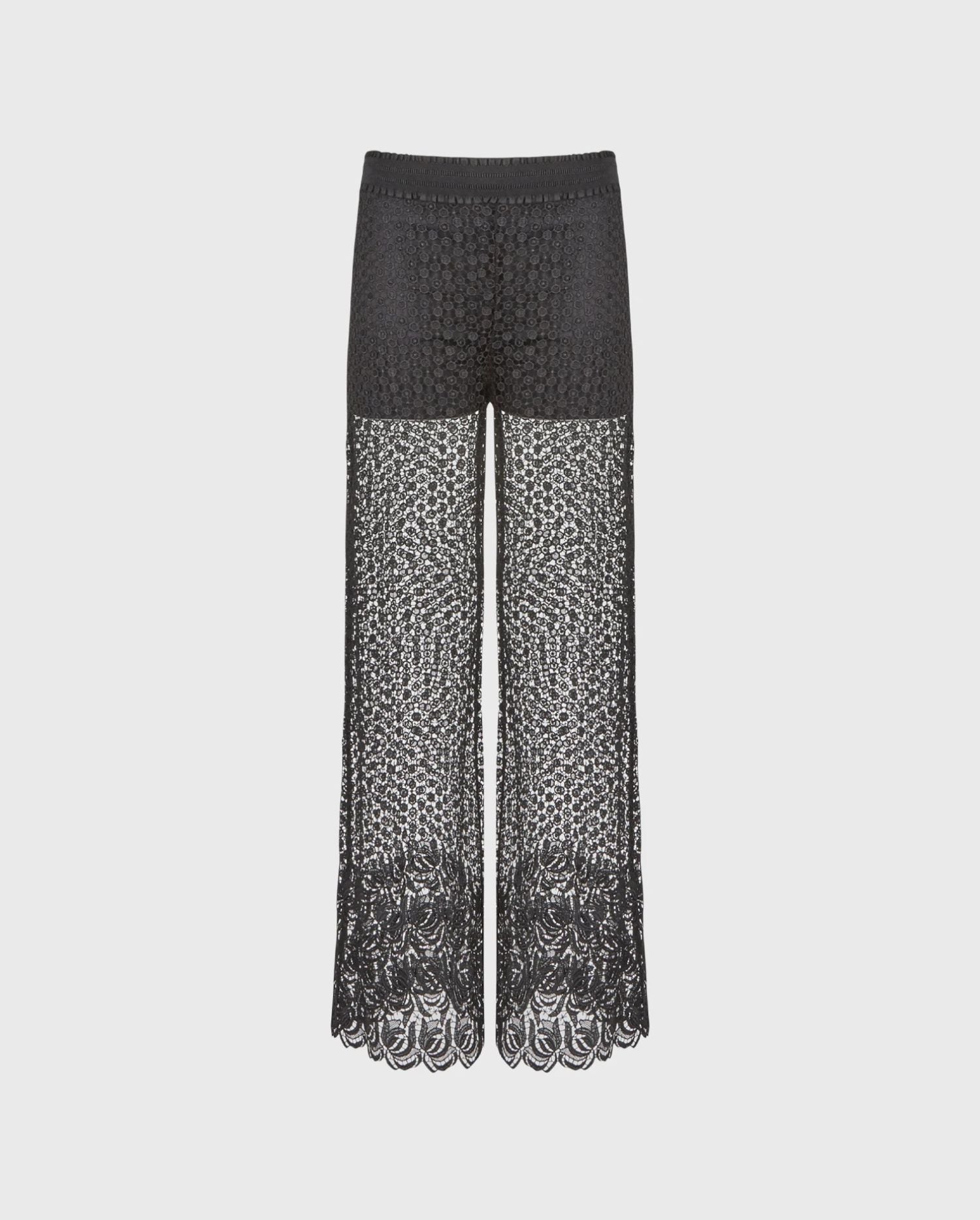Discover the IGNIA Black Oversized Sheer Maxi Pants with Scalloped Hem and Removable Short Liner from designer ANNE FONTAINE