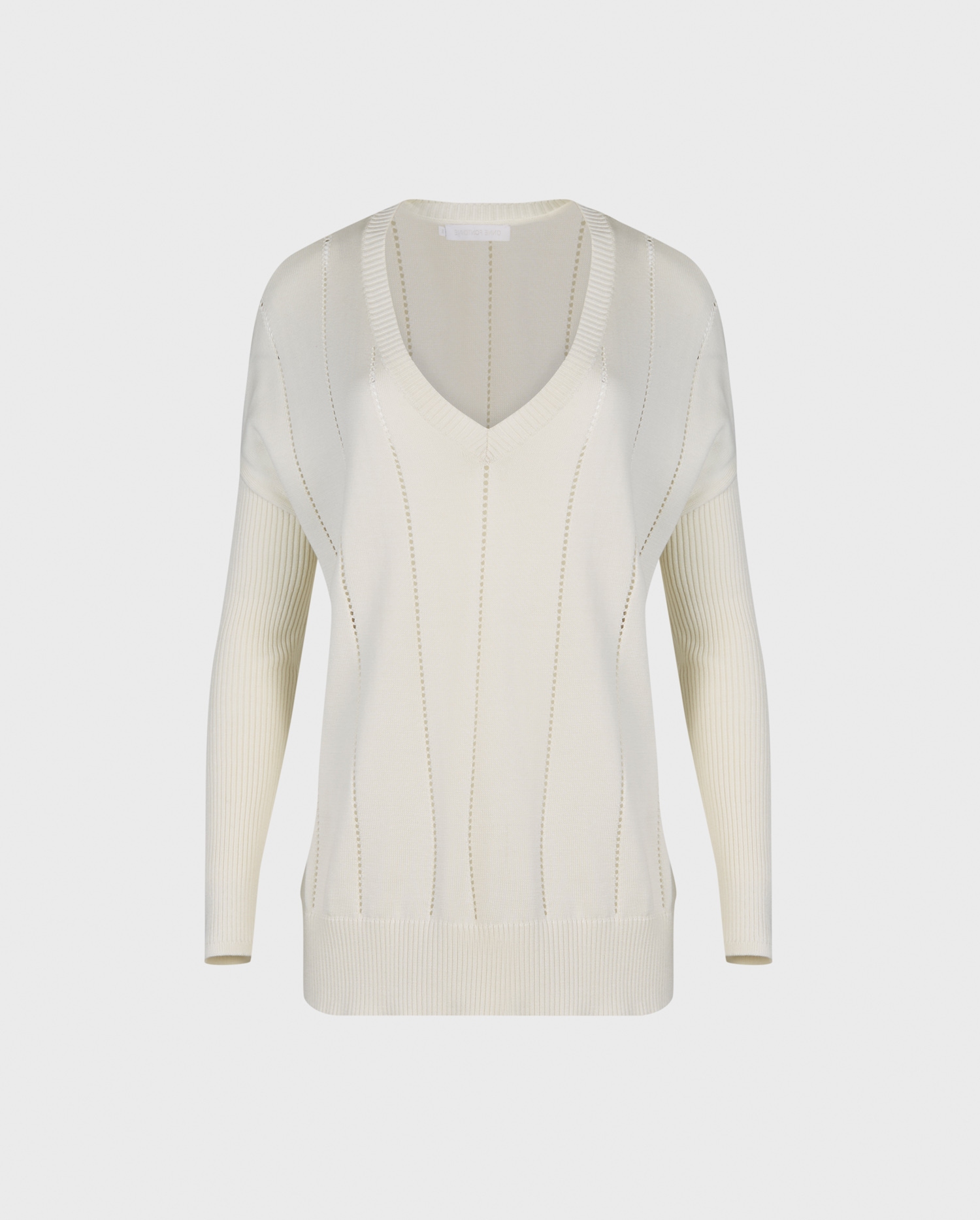 Shop the White Imanol Long Sleeve Oversized V-Neck Sweater from designer Anne Fontaine