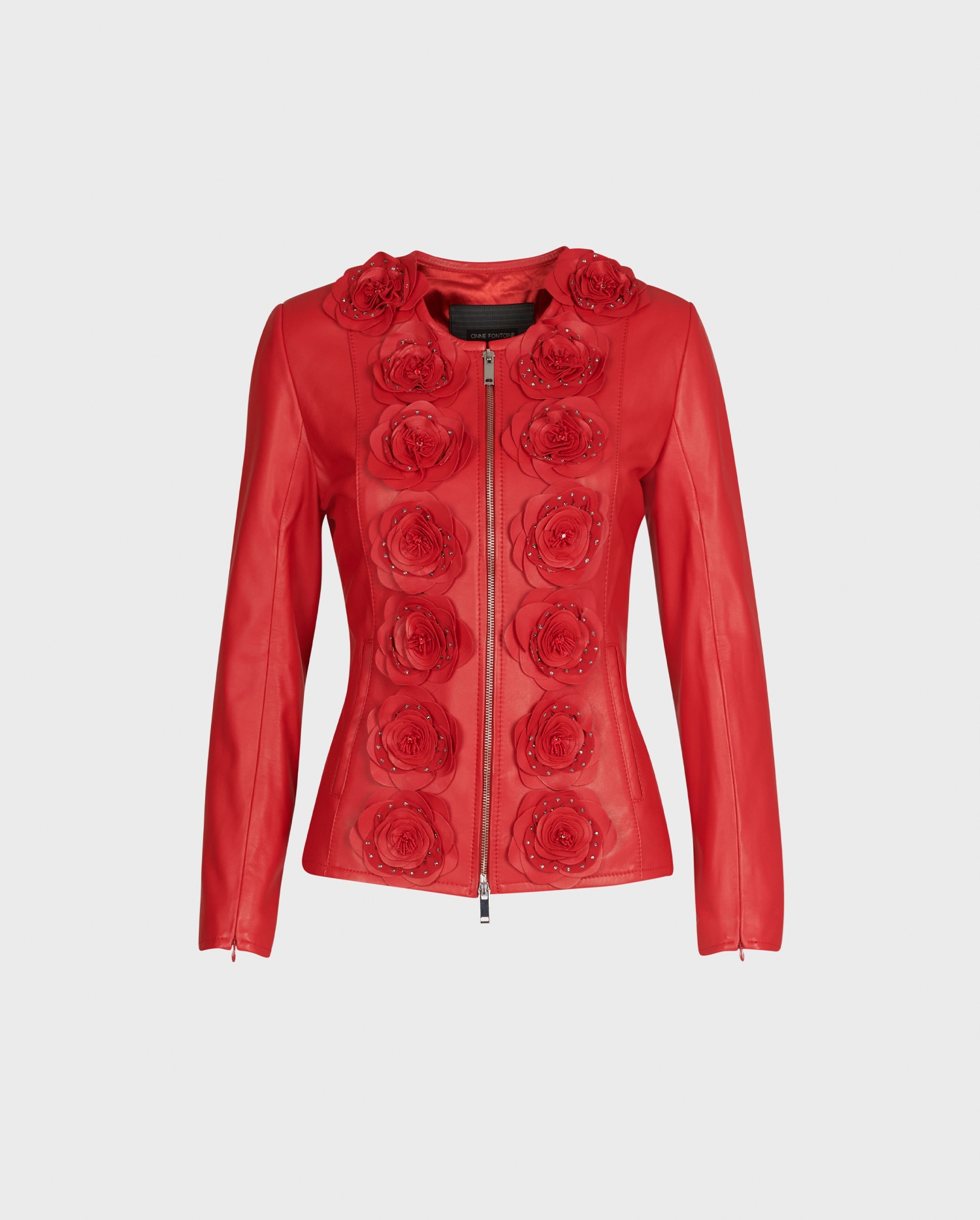 The LORYNA-RED leather jacket with floral details will imbue a look of romance into your Valentine's Day wardrobe