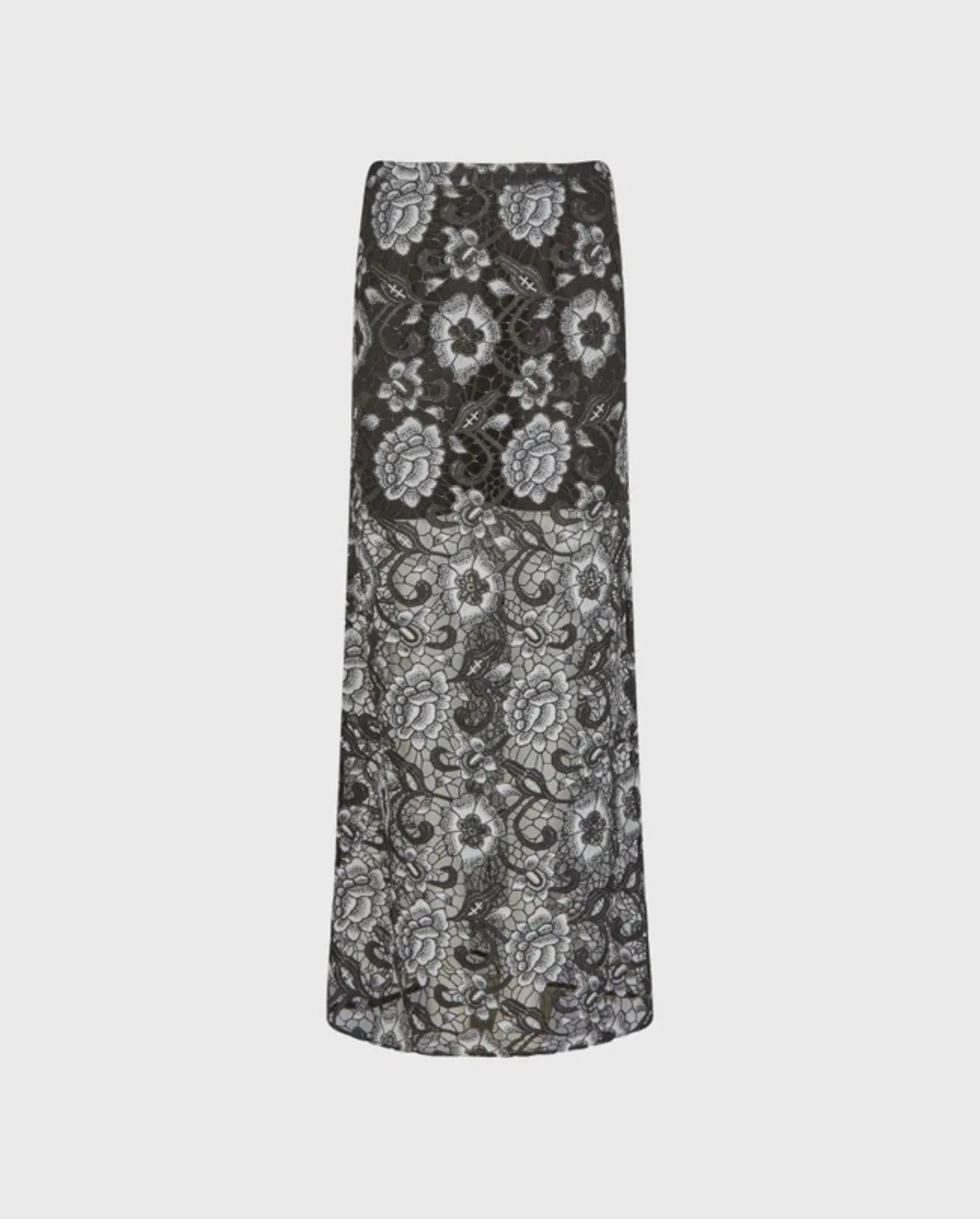 Discover the EFFIE Black Sheer Maxi Skirt Featuring White Floral Designs and Removable Skirt Liner by designer ANNE FONTAINE