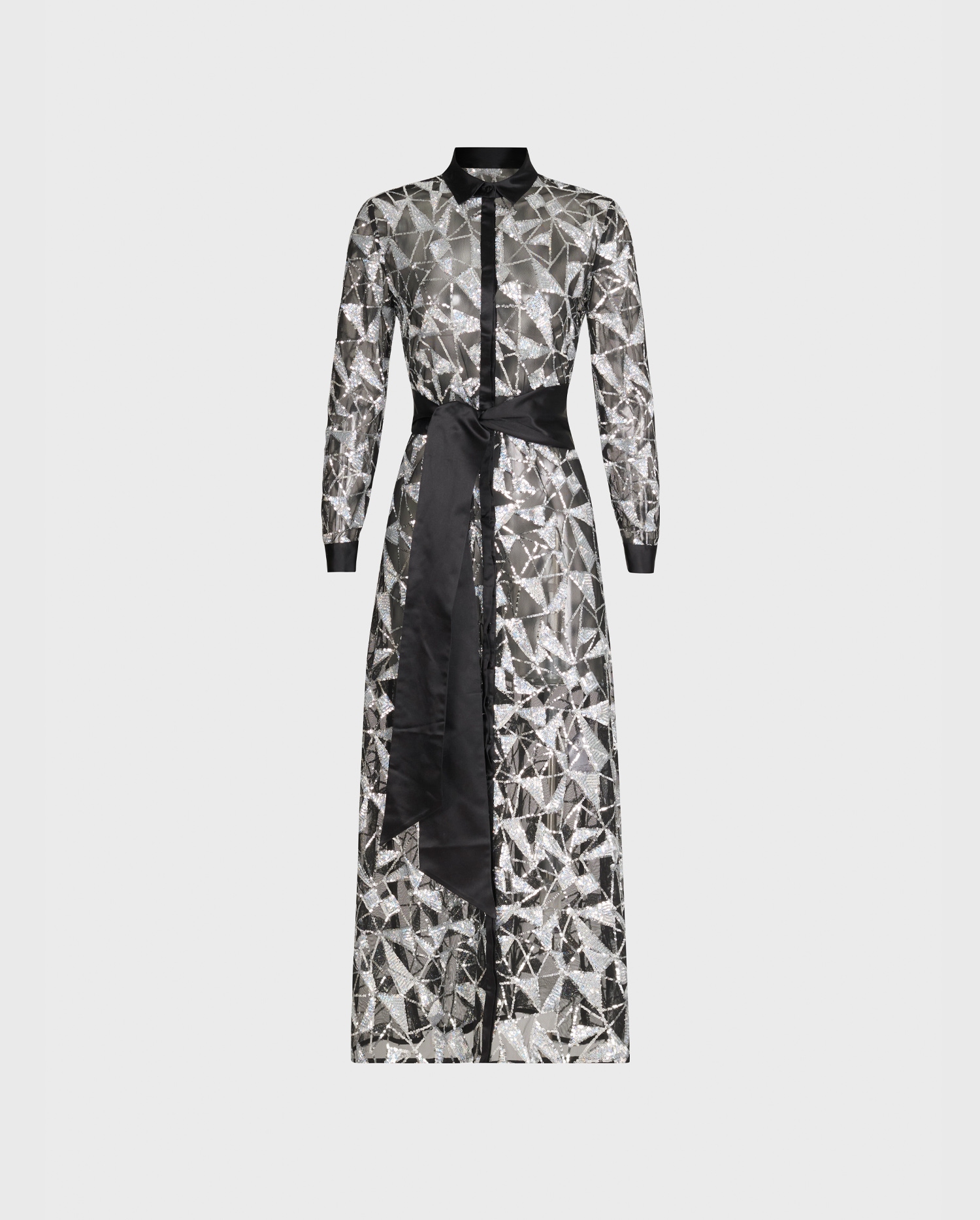 Shop the Black Mandoline Sheer Long Sleeve Dress With Embroidered Sequins from designer Anne Fontaine