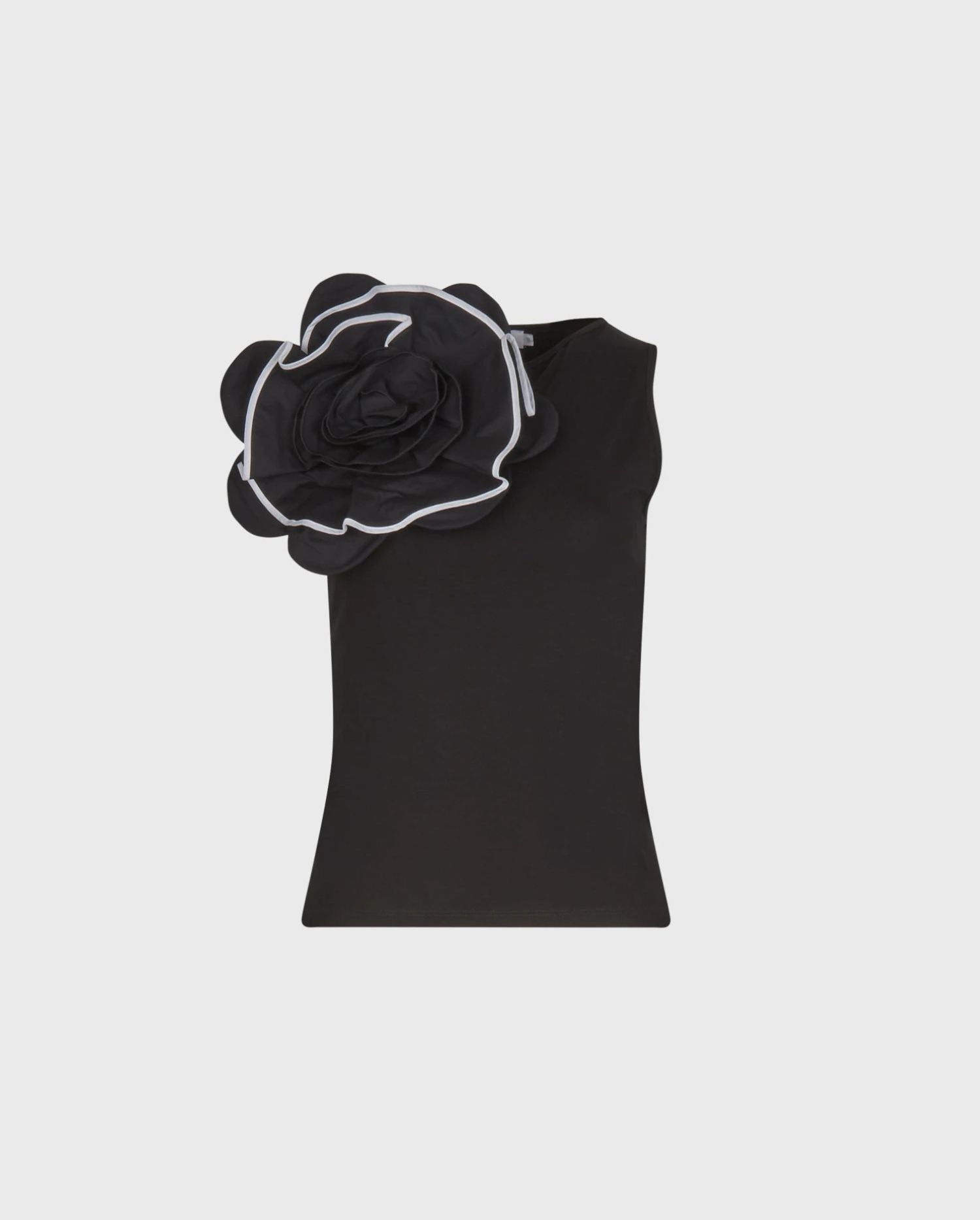 Discover the Marja Black Sleeveless Cotton Jersey Top With Oversized Statement Flower from designer ANNE FONTAINE