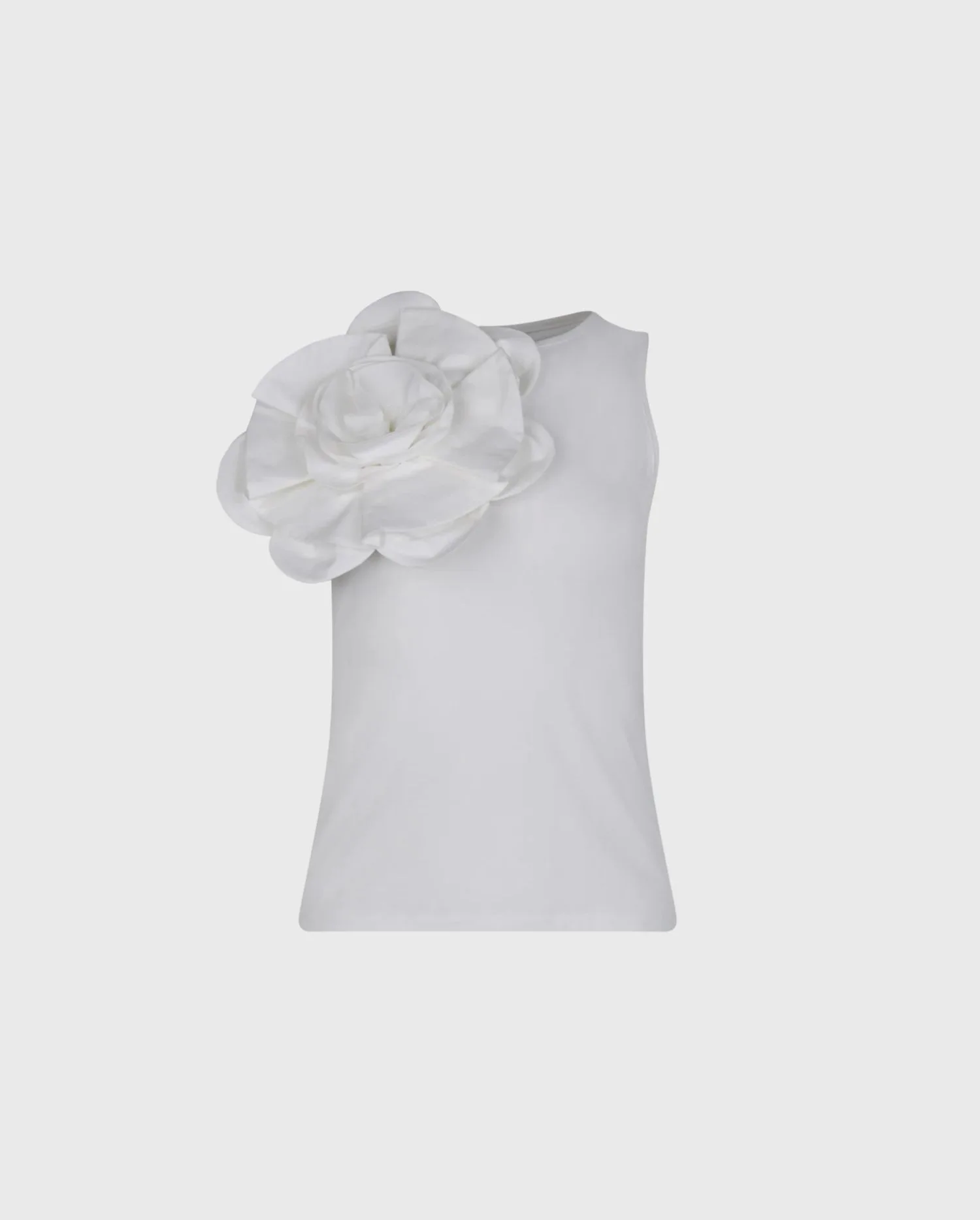 Discover the MARJA White Sleeveless Cotton Jersey Top  With White Oversized Statement Flower by designer ANNE FONTAINE