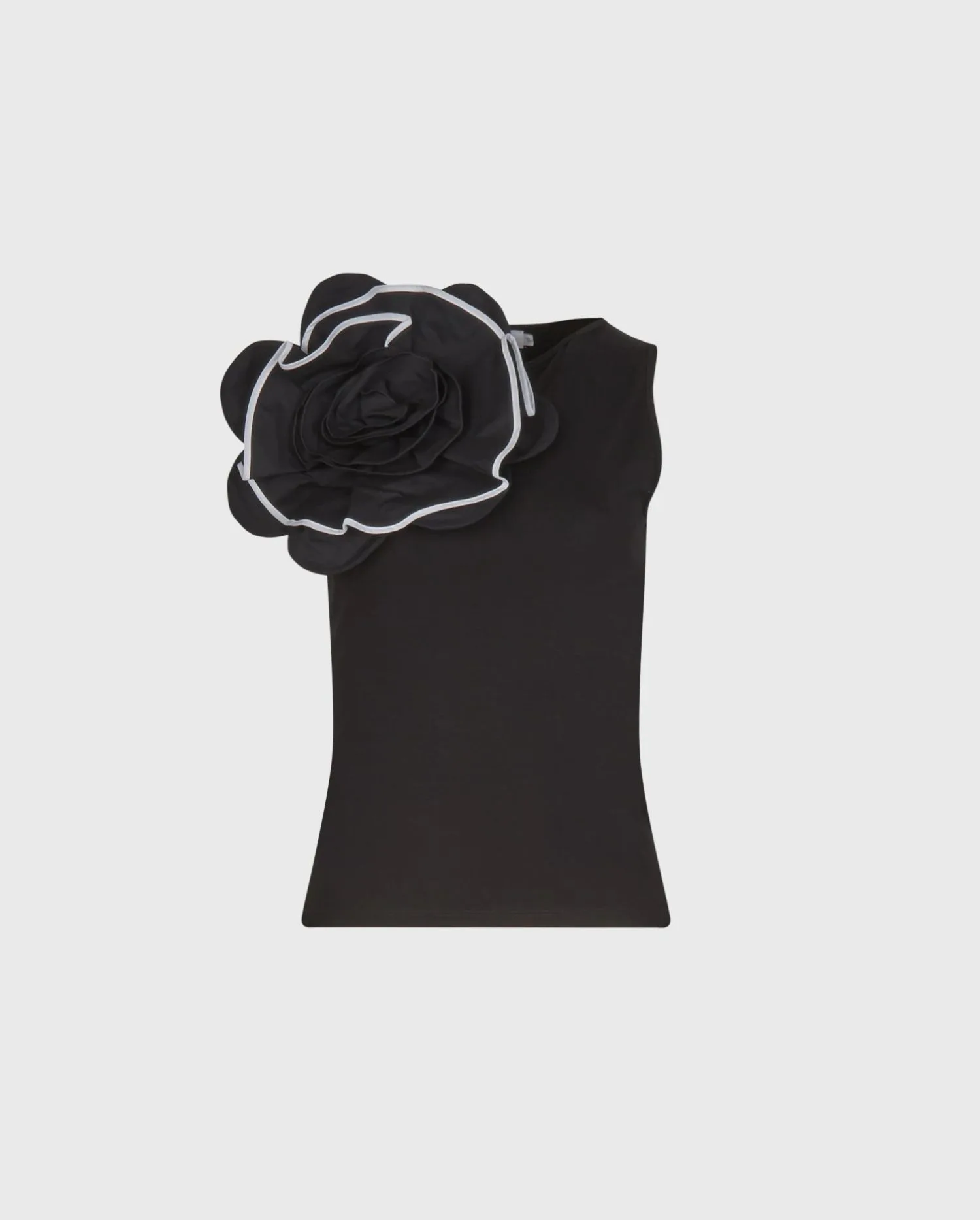 Discover the MARJA Black Sleeveless Cotton Jersey Top With Oversized Statement Flower by designer ANNE FONTAINE