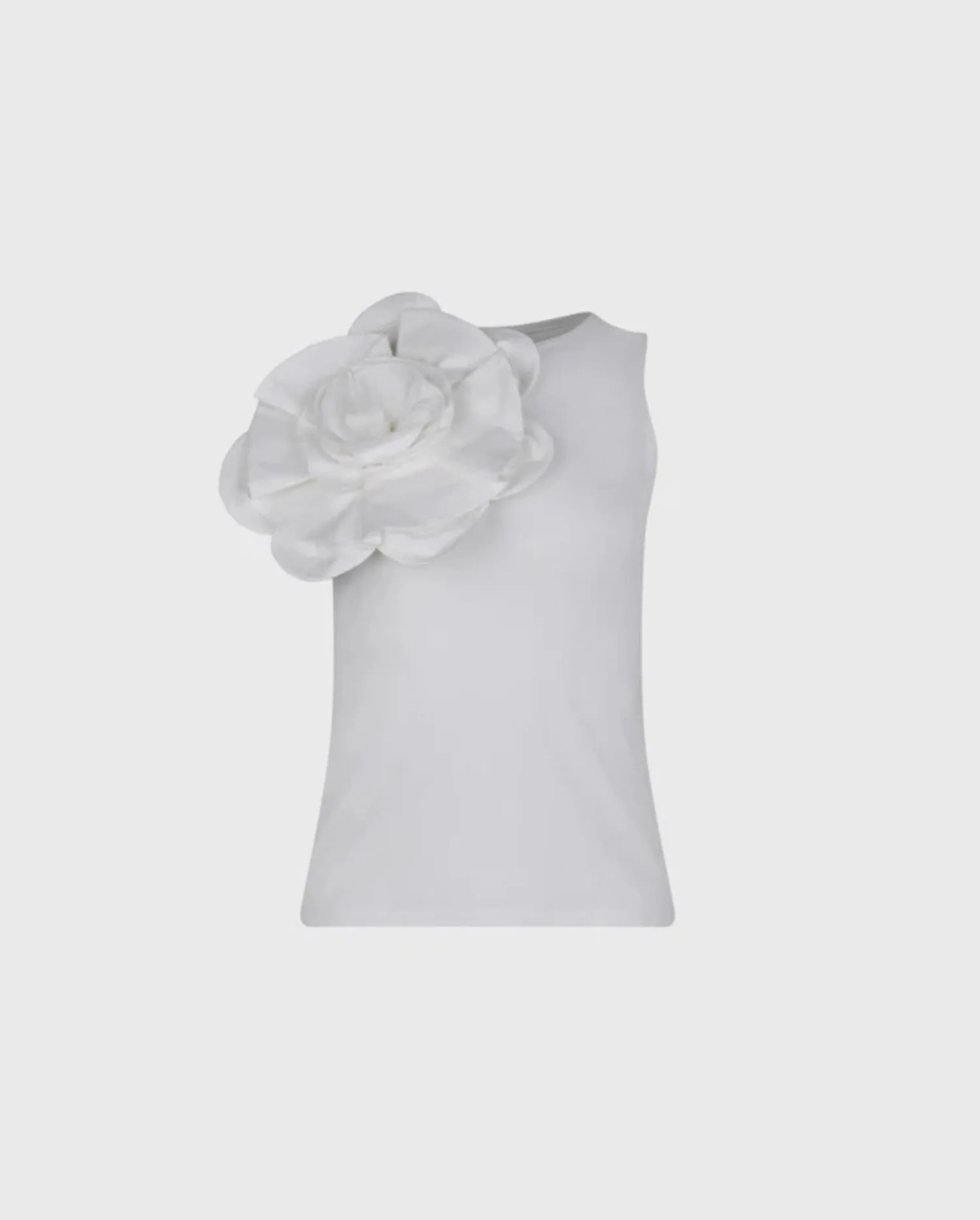 Discover the MARJA White Sleeveless Cotton Jersey Top  With White Oversized Statement Flower by designer ANNE FONTAINE