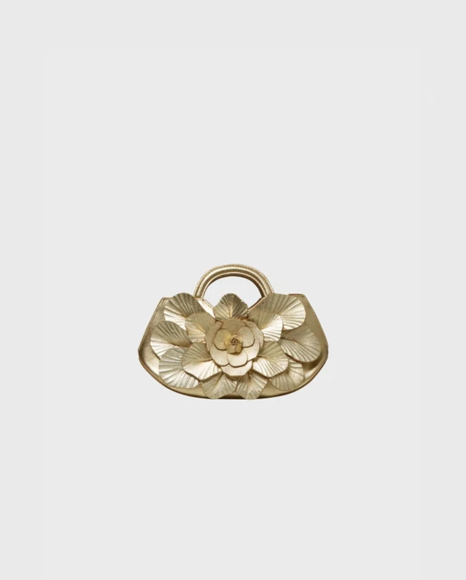 Discover the Scarlett Signature Leather Mini Floral Handbag in Gold by designer ANNE FONTAINE
