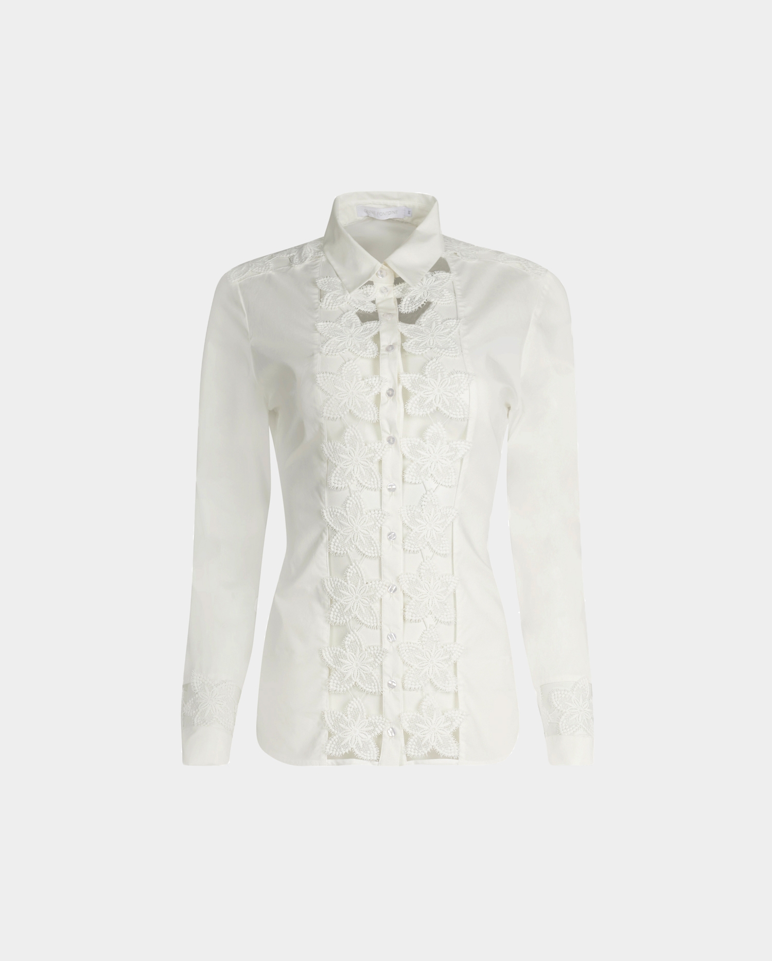 Shop the MELOPEE white poplin shirt with sheer panel details and french cuffs from ANNE FONTAINE