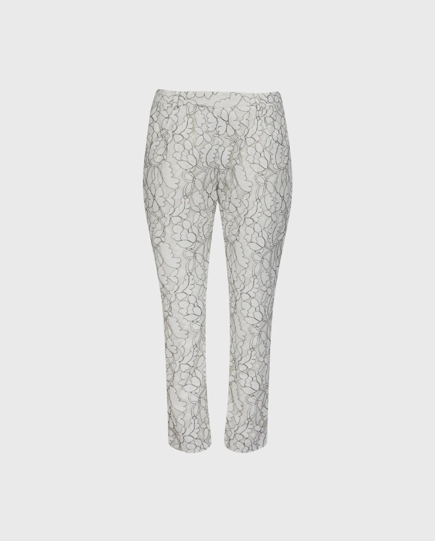 Discover the MONIKA White Lace Ankle Length Pant With Black And White Floral Lace Design  from designer ANNE FONTAINE