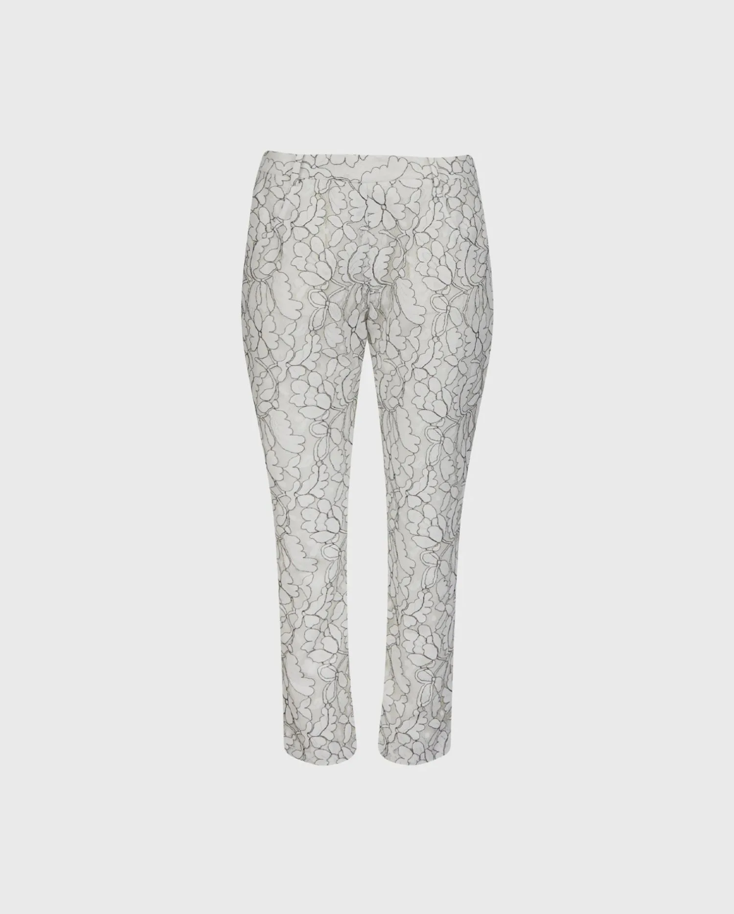Discover the MONIKA White Lace Ankle Length Pant With Black And White Floral Lace Design by designer ANNE FONTAINE