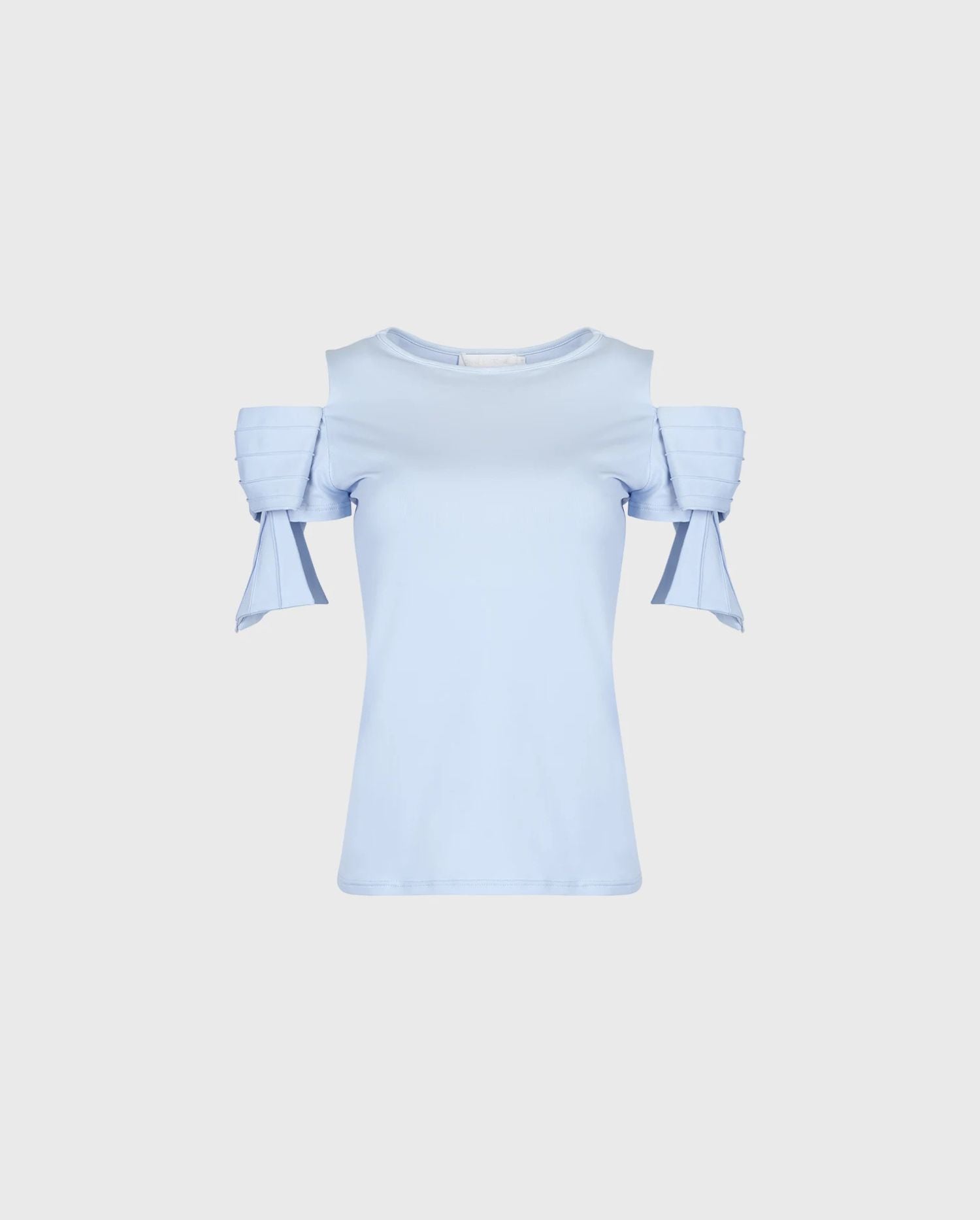 Discover the Myrtille Riviera Blue Jersey Cotton Top With Cold Shoulders and Bow Detail from designer ANNE FONTAINE