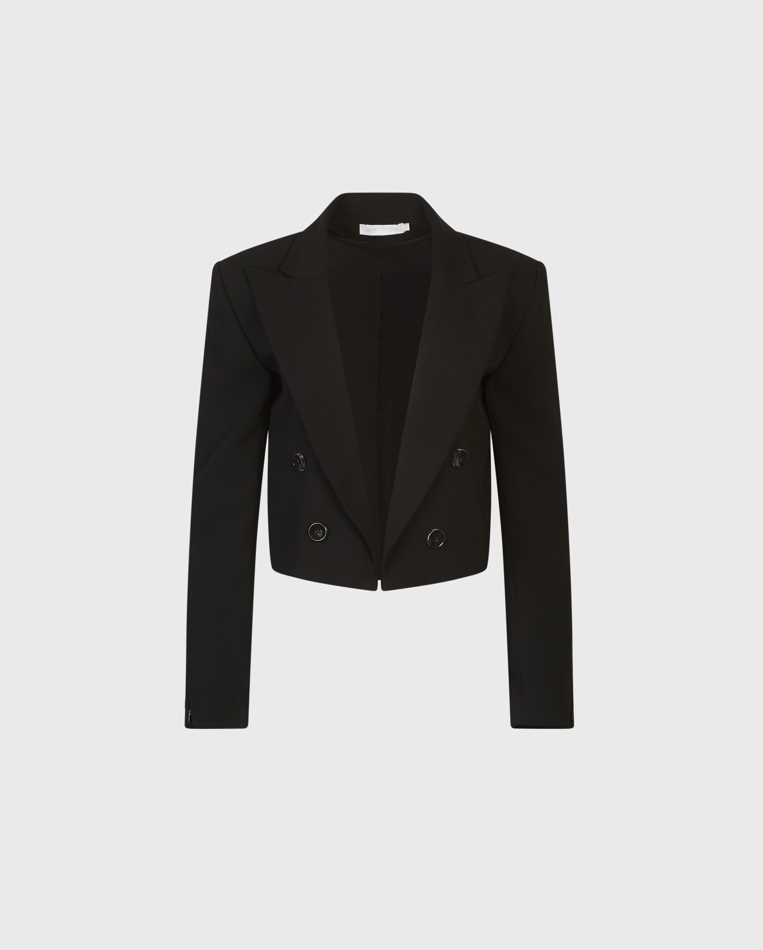 Shop the Black Nadar Boxy Cropped Crepe Blazer With a Notched Lapel and Structured Shoulders from designer Anne Fontaine