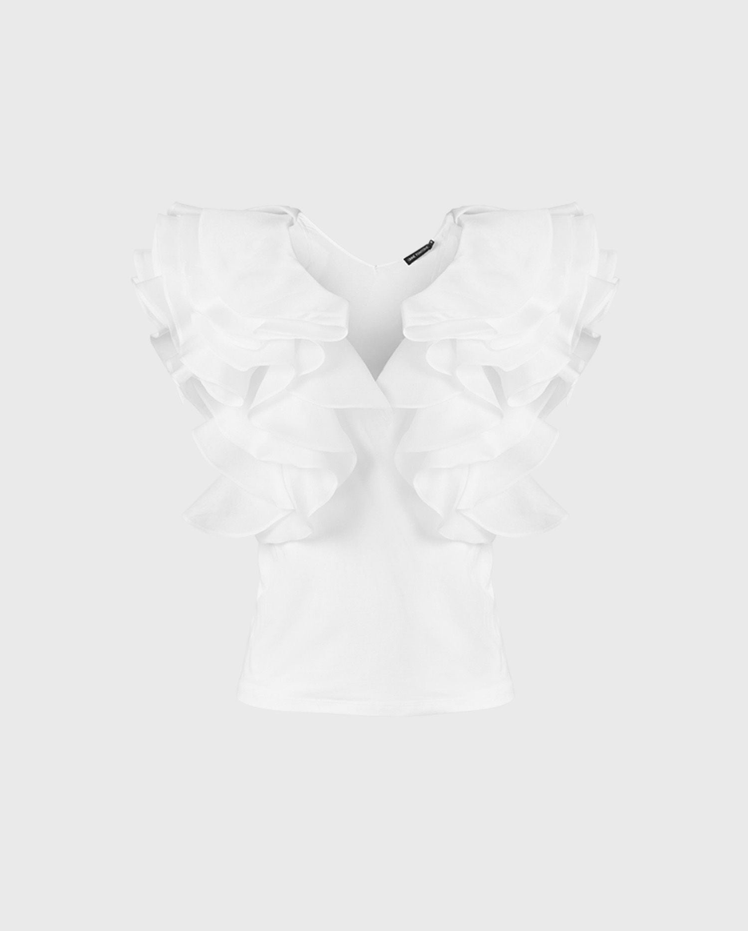 The NATALENA statement white ruffle sleeve top is the perfect style to add to your Parisian chic wardrobe