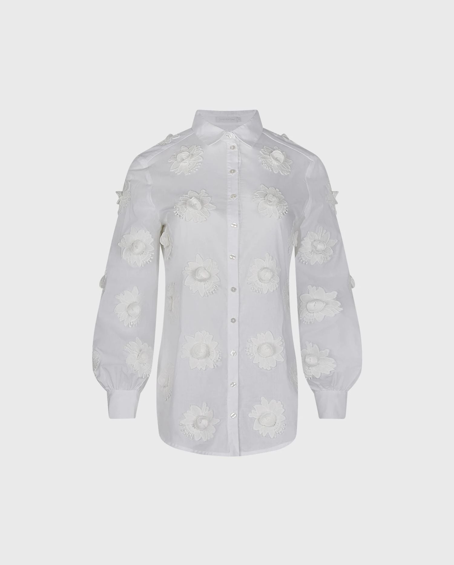 Discover the Nereida White Sheer Cotton Shirt With 3D Flowers from designer ANNE FONTAINE