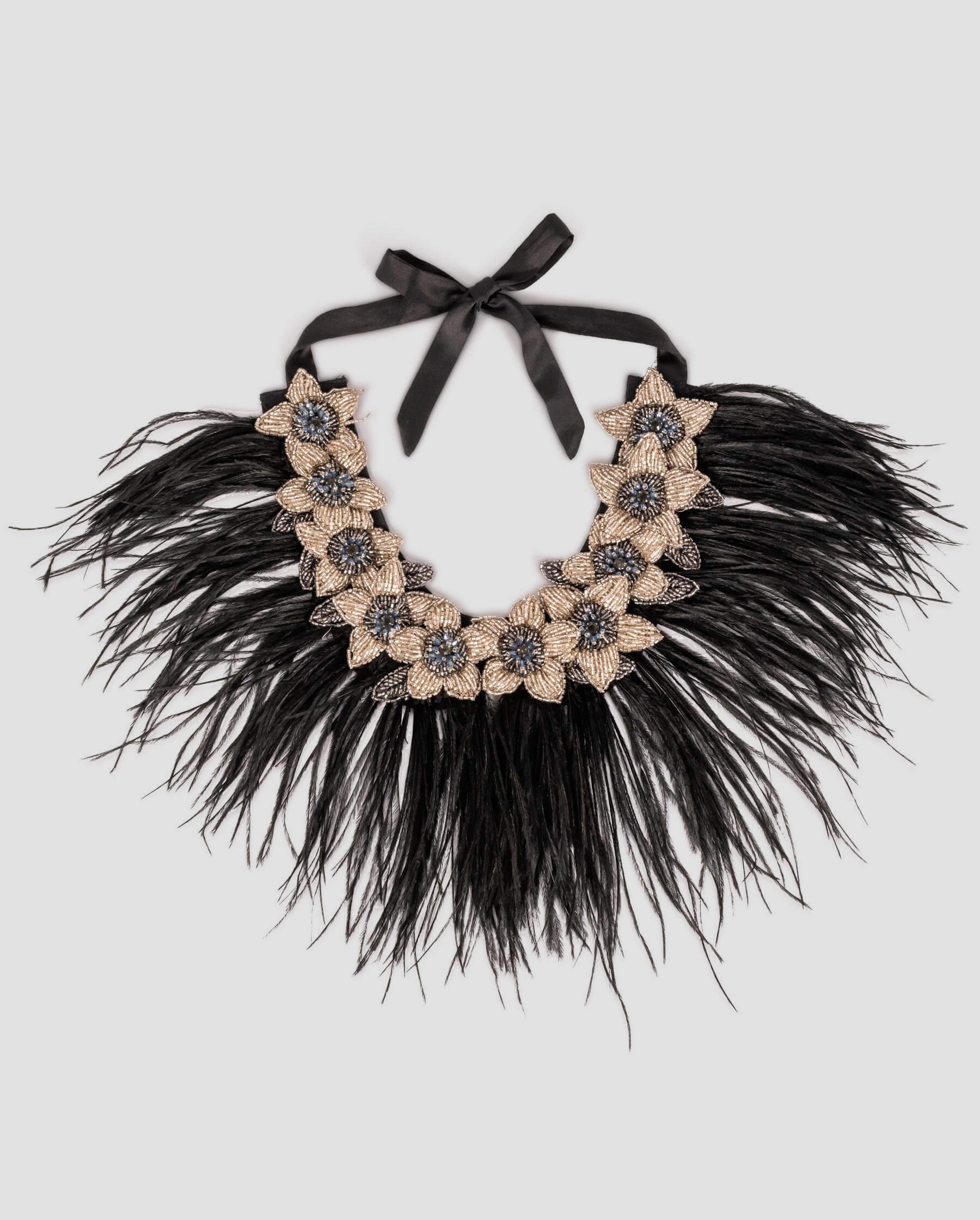 Shop the Black Nolitan Floral Collar With Ostrich Feathers from designer Anne Fontaine