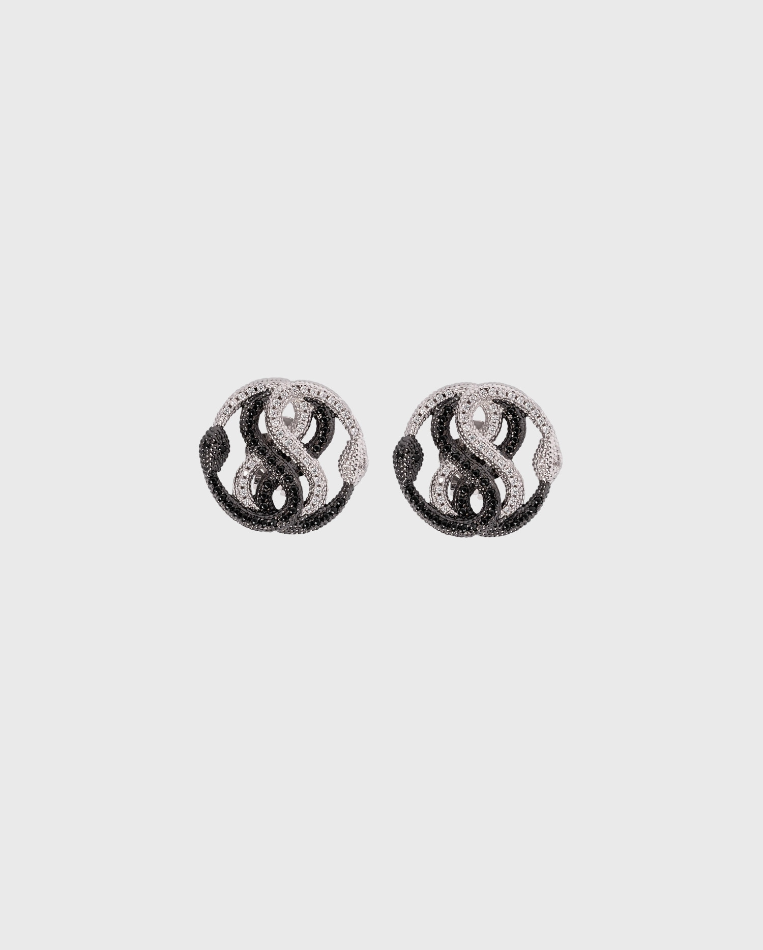 NOURA: Spherical serpent collar clip bijoux with crystals in dark and light silver tone