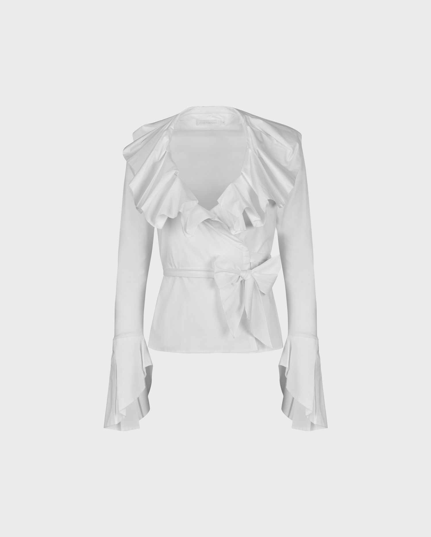 Discover the OLARIA White cotton poplin wrap blouse with ruffles from ANNE FONTAINE