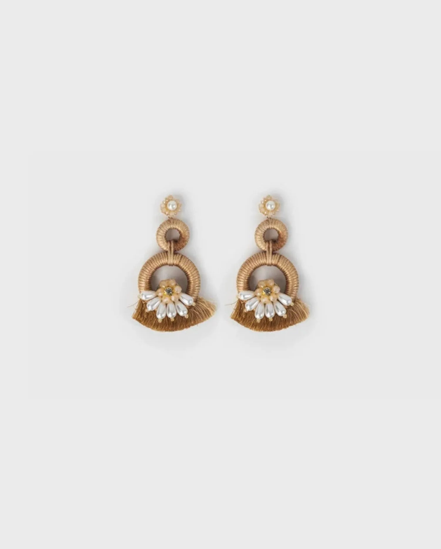 Discover the MIRA Embellished Natural Fringe Triple Tier Earrings by designer ANNE FONTAINE