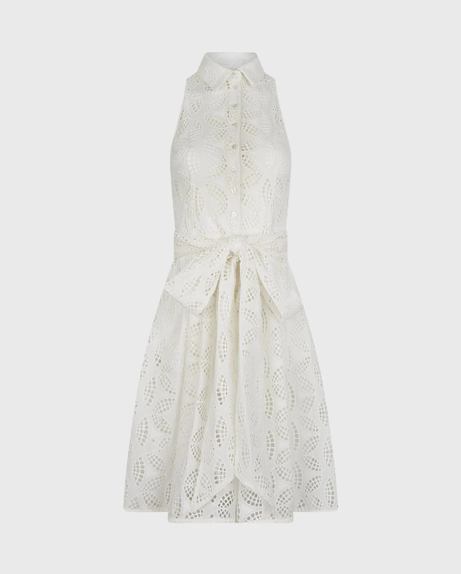 Discover the Piera White Sleeveless Knee-Length Shirt Dress With Eyelet Pattern from designer ANNE FONTAINE