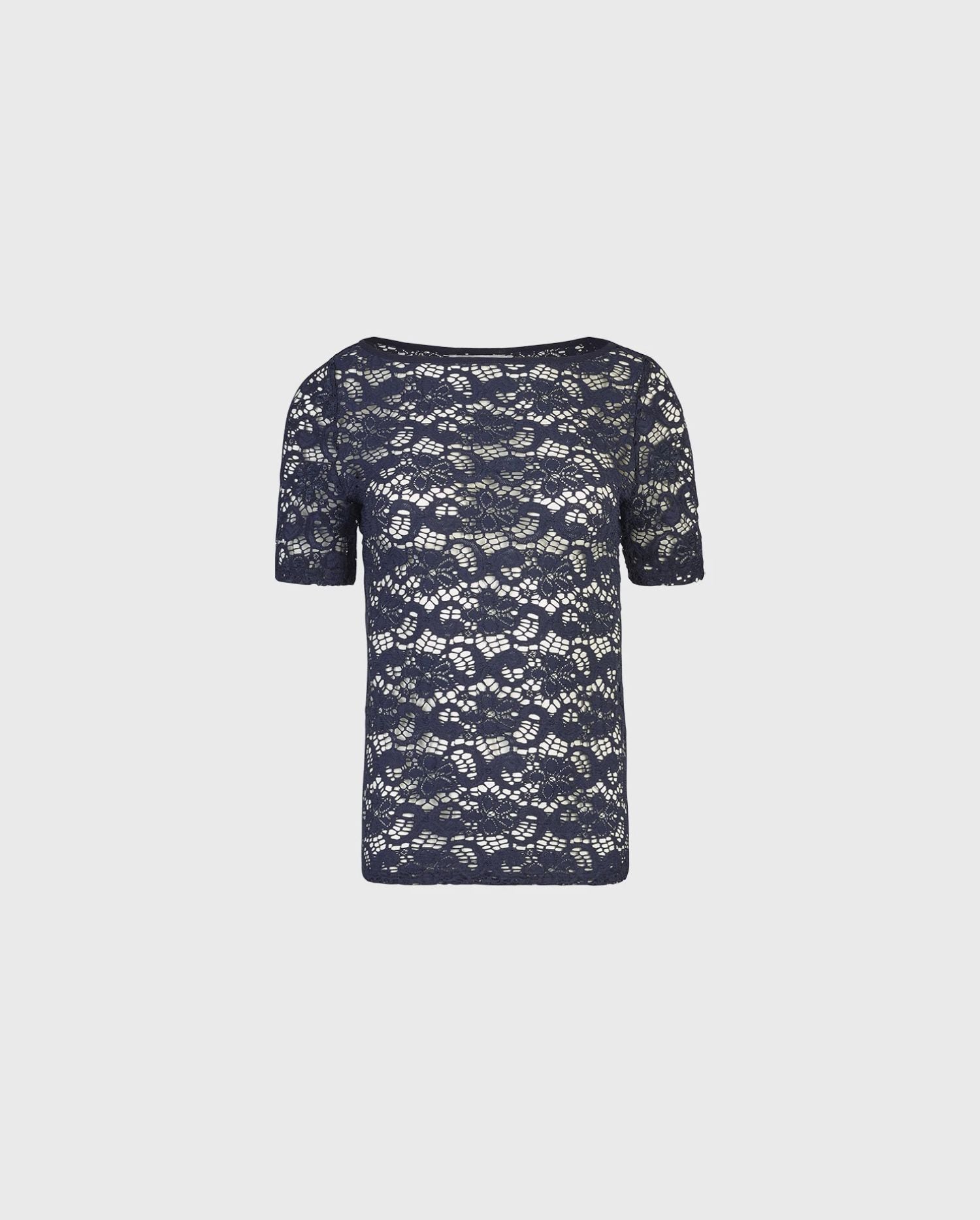 Discover the Portrait Dark Navy Short Sleeve Unlined Stretch Lace T-Shirt Styled Top from designer Anne Fontaine