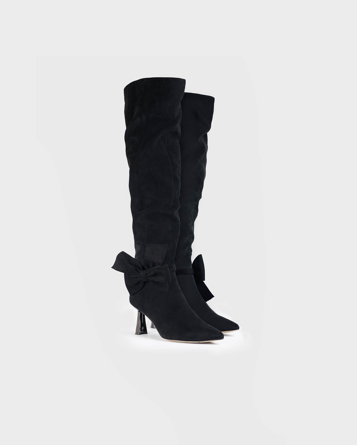 Shop the Black Preface Suede Knee High Boots With Removable Bow from designer Anne Fontaine