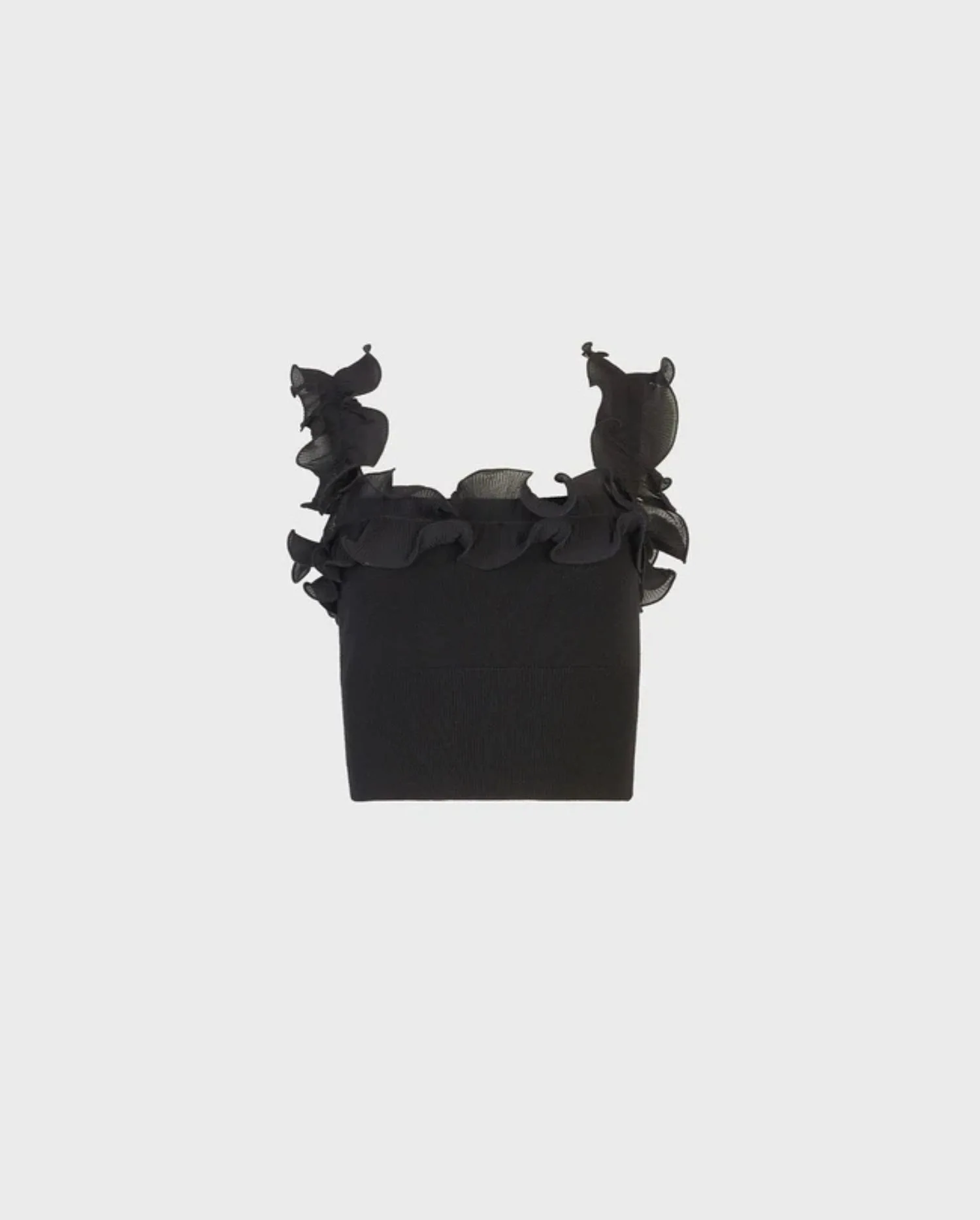 Discover the AMANDE Black Knit Pullover Crop Top With Ruffle Straps by designer ANNE FONTAINE