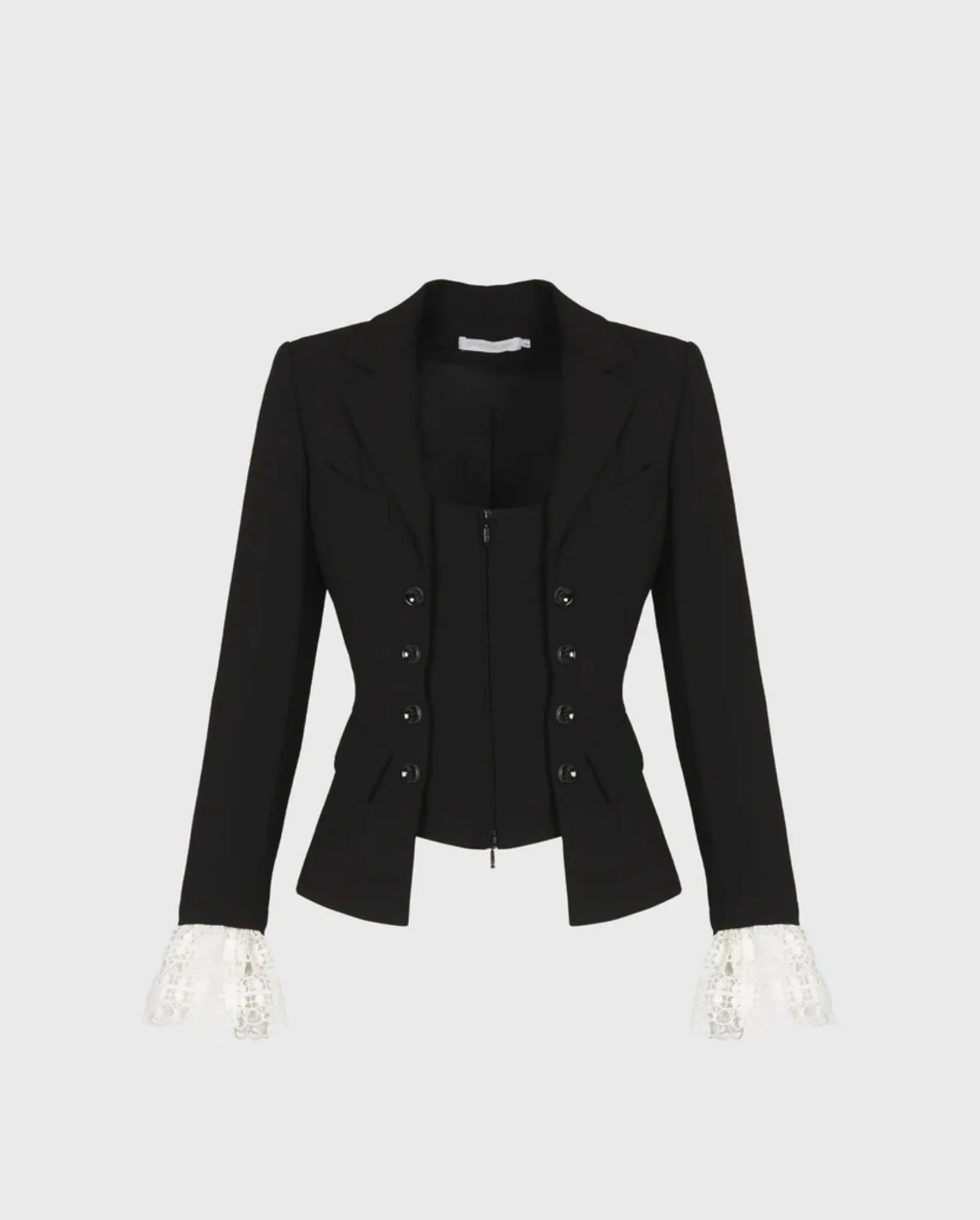 Discover the MAESTRO Black Long Sleeve Crepe Jacket With Lace Cuff Detailing by designer ANNE FONTAINE
