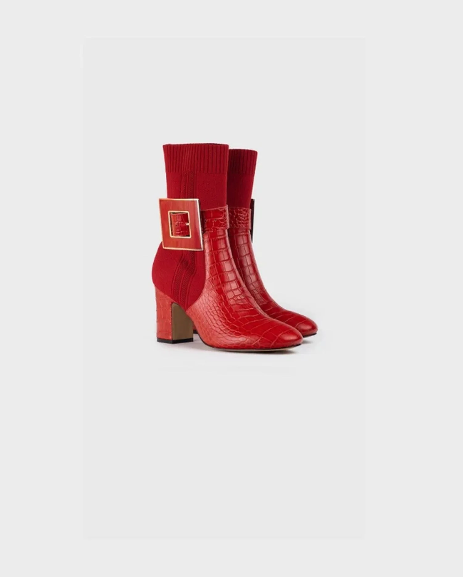 Discover the NOEMIE Red Sock Boots With Croc-Embossed Details and Removeable Buckle by designer ANNE FONTAINE