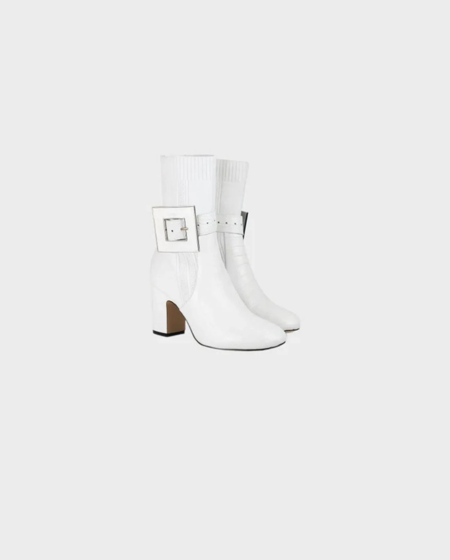 Discover the NOEMIE White Sock Boots With Croc-Embossed Details & Statement Gold Trim Removable Buckle by designer ANNE FONTAINE