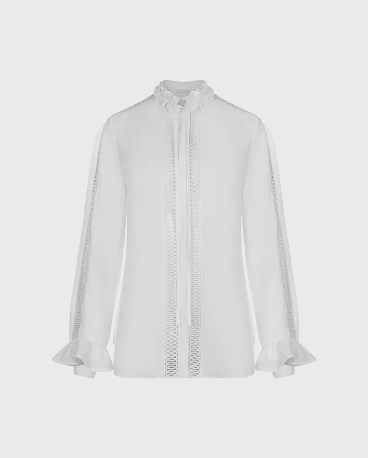 Discover the ROZELA White Lace Shirt With Long Sleeves And Ruffle Accents by designer ANNE FONTAINE 