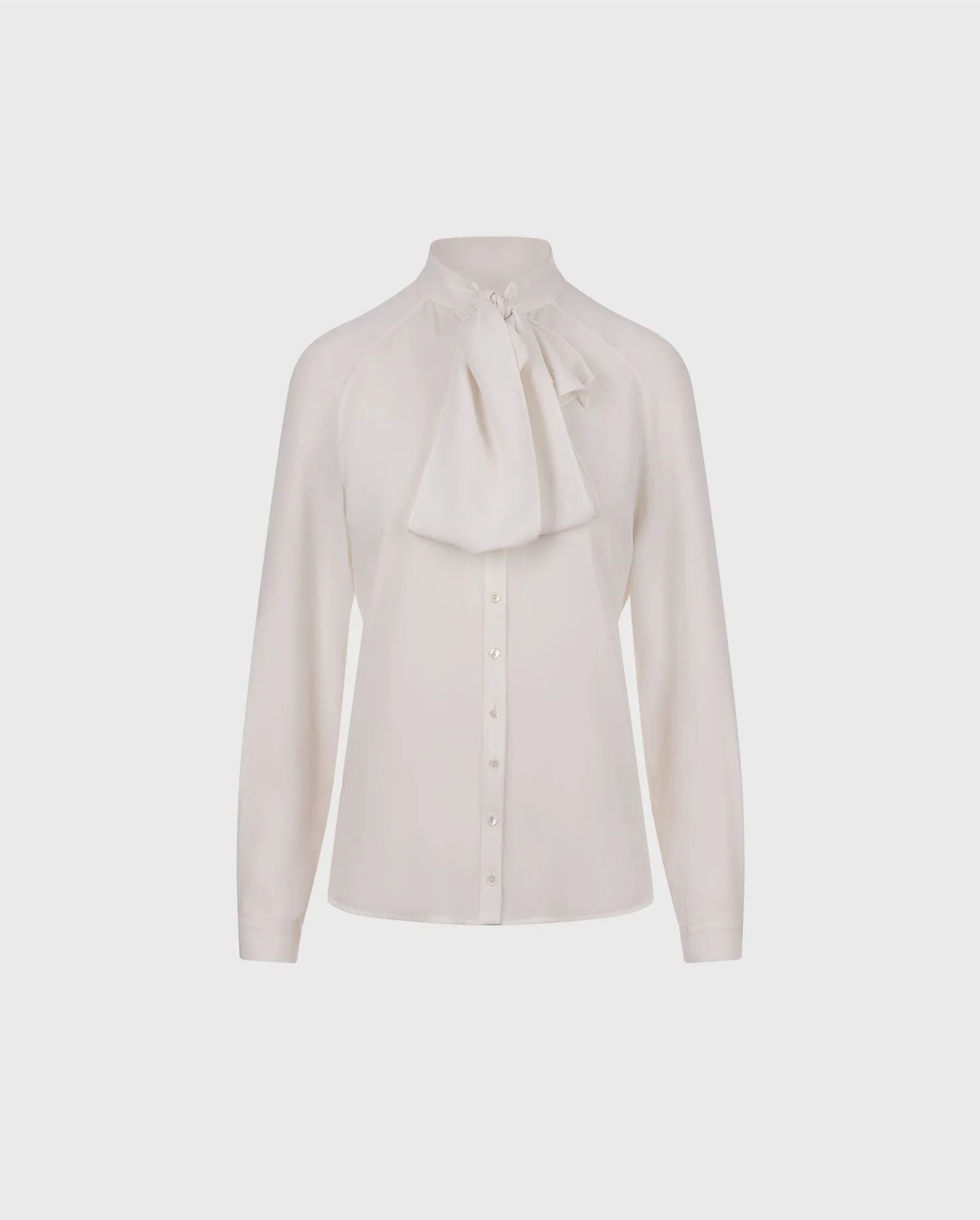 Discover the SANTANA Off White Crepe Shirt With Knotted Tie Collar from designer ANNE FONTAINE