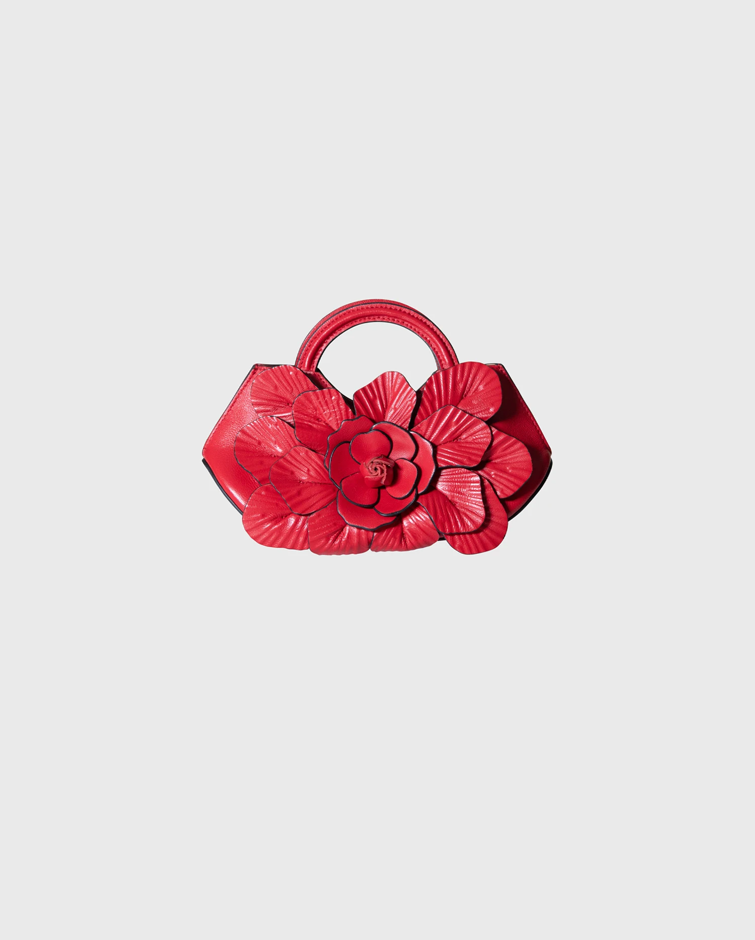 Discover the Scarlett Signature Leather Mini Floral Handbag in Tango Red from designer ANNE FONTAINE