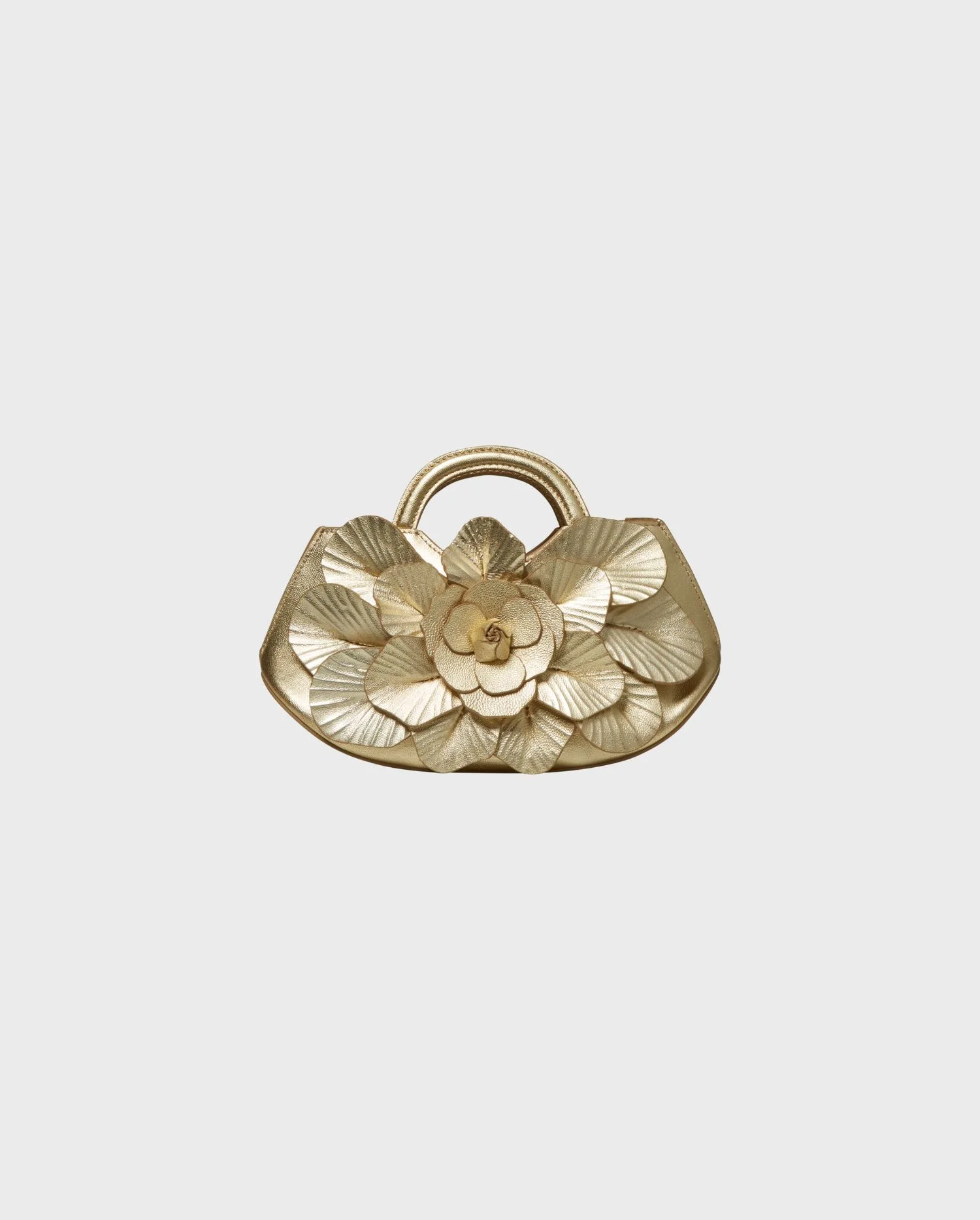 Discover the Scarlett Signature Leather Mini Floral Handbag in Gold from designer ANNE FONTAINE
