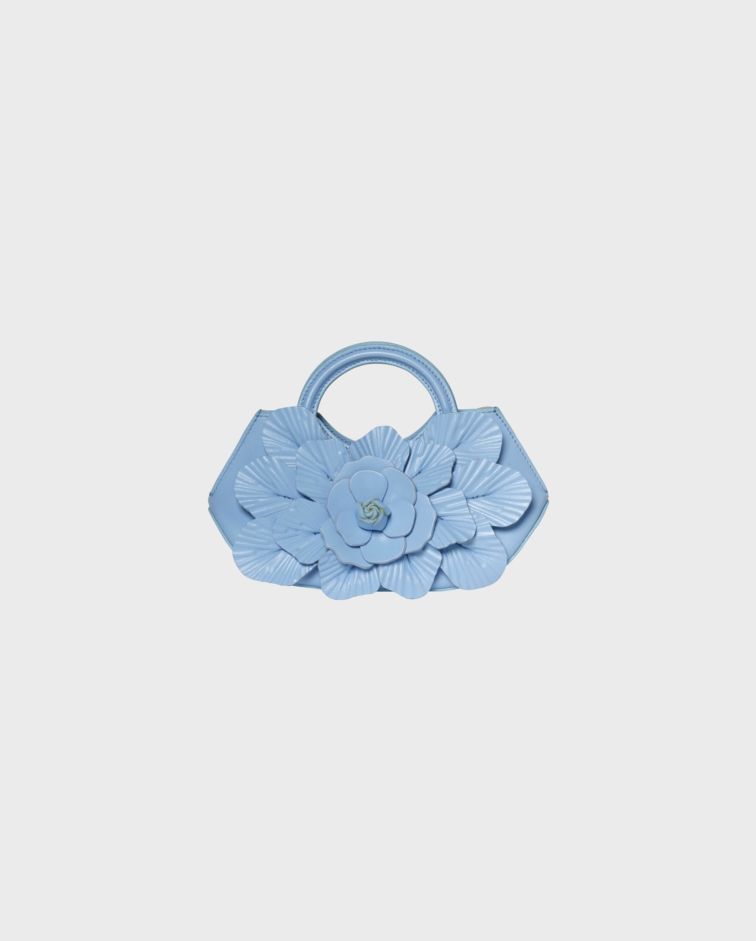 Shop the SCARLETT-MINI leather floral handbag with removable strap in riviera blue