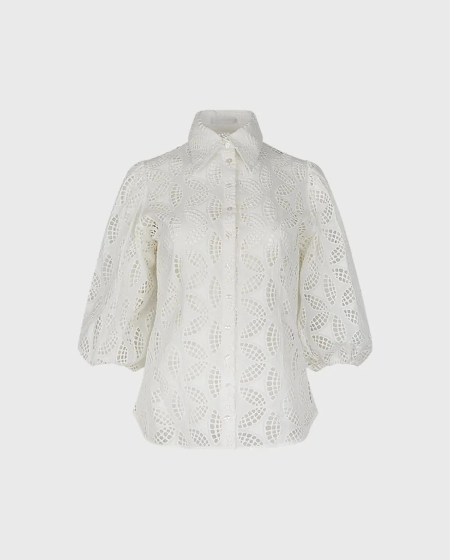 Discover the MARICA White Cotton Eyelet Shirt With Puff Sleeves by designer ANNE FONTAINE