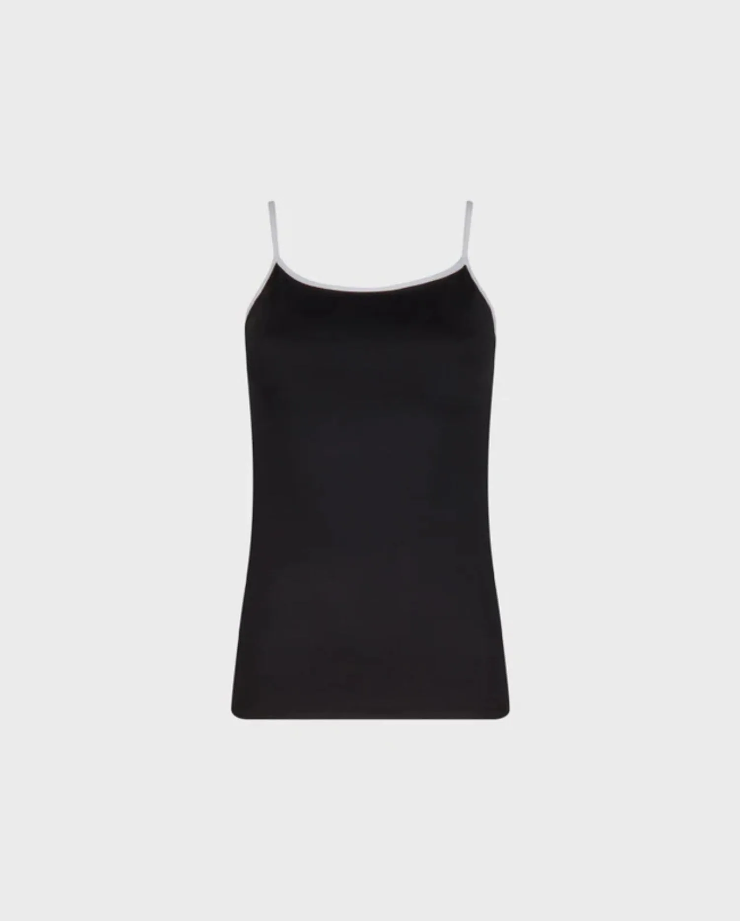 Discover the CINTIA Black Tactel Thin Strap Camisole With White Trim by designer ANNE FONTAINE