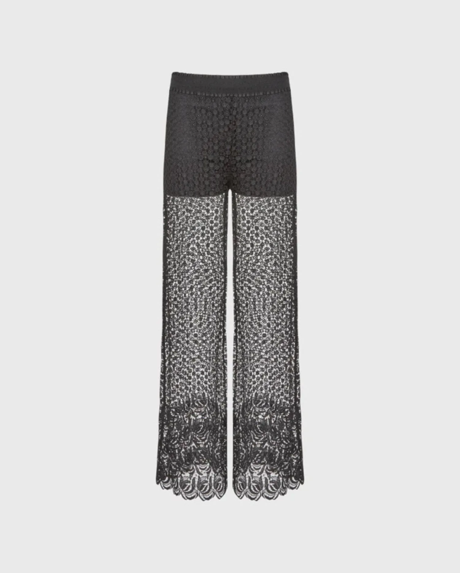Discover the Ignia Black Oversized Sheer Maxi Pants with Scalloped Hem and Removable Short Liner by designer ANNE FONTAINE 
