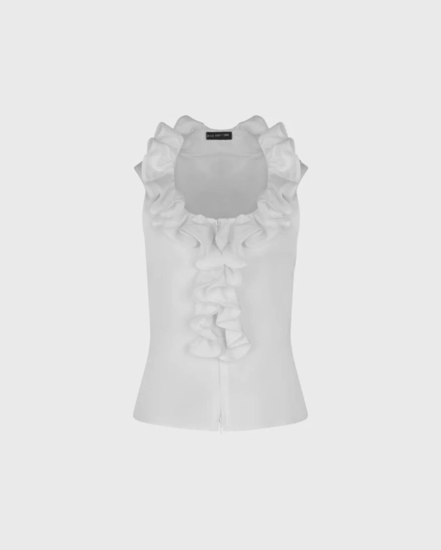 Discover the Mireia White Sleeveless Cotton Pique Shirt With Single Ruffle by designer ANNE FONTAINE