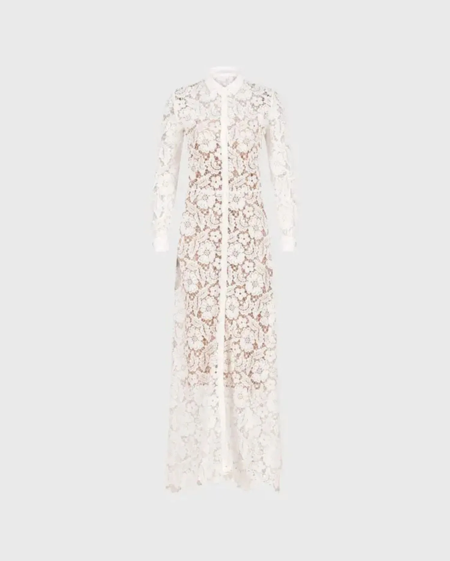Discover the VIOLETA White Semi-Sheer Floral Lace Long Dress by designer ANNE FONTAINE