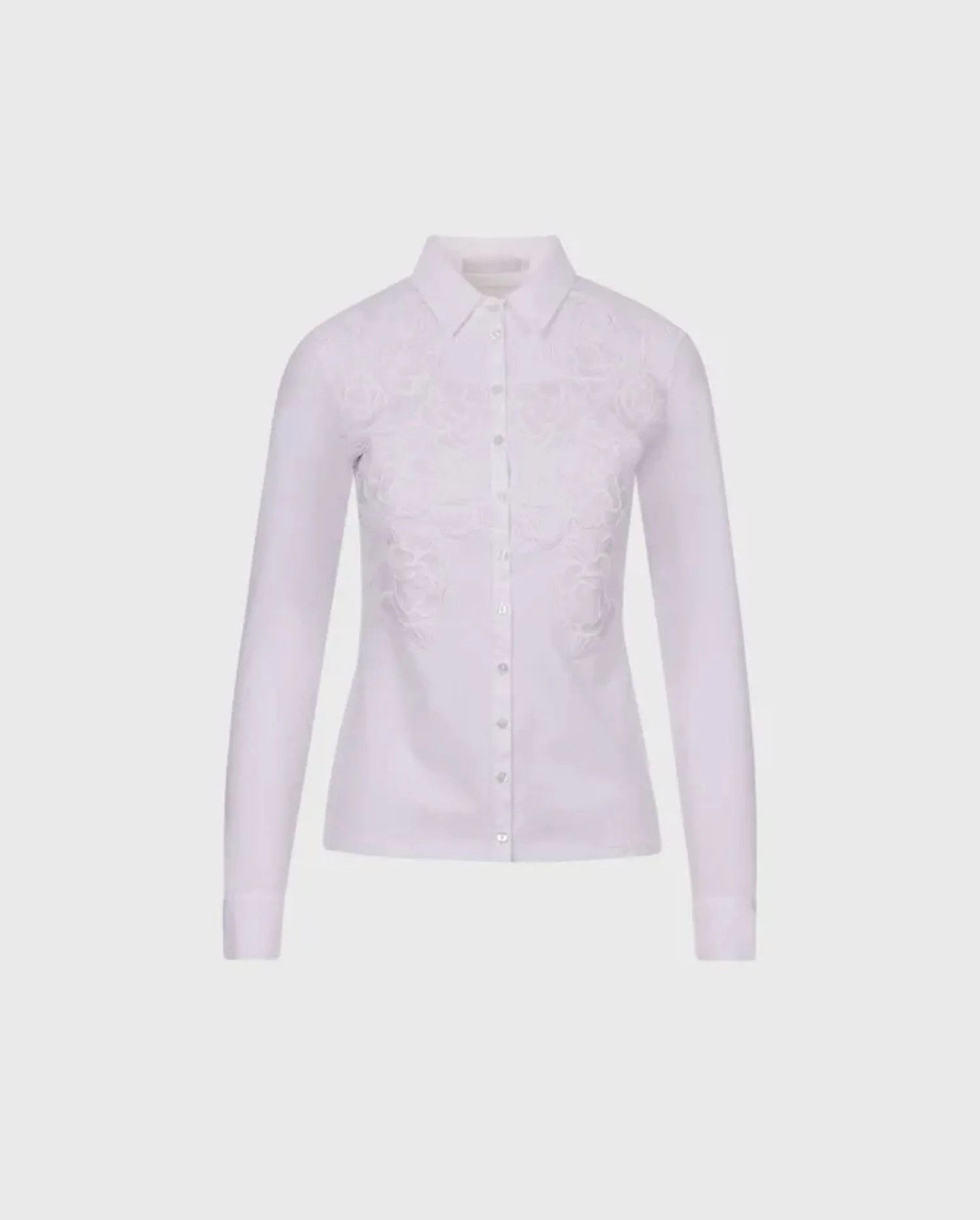 Discover the VIANEY White Pima Jersey Shirt With Floral Applique by designer ANNE FONTAINE