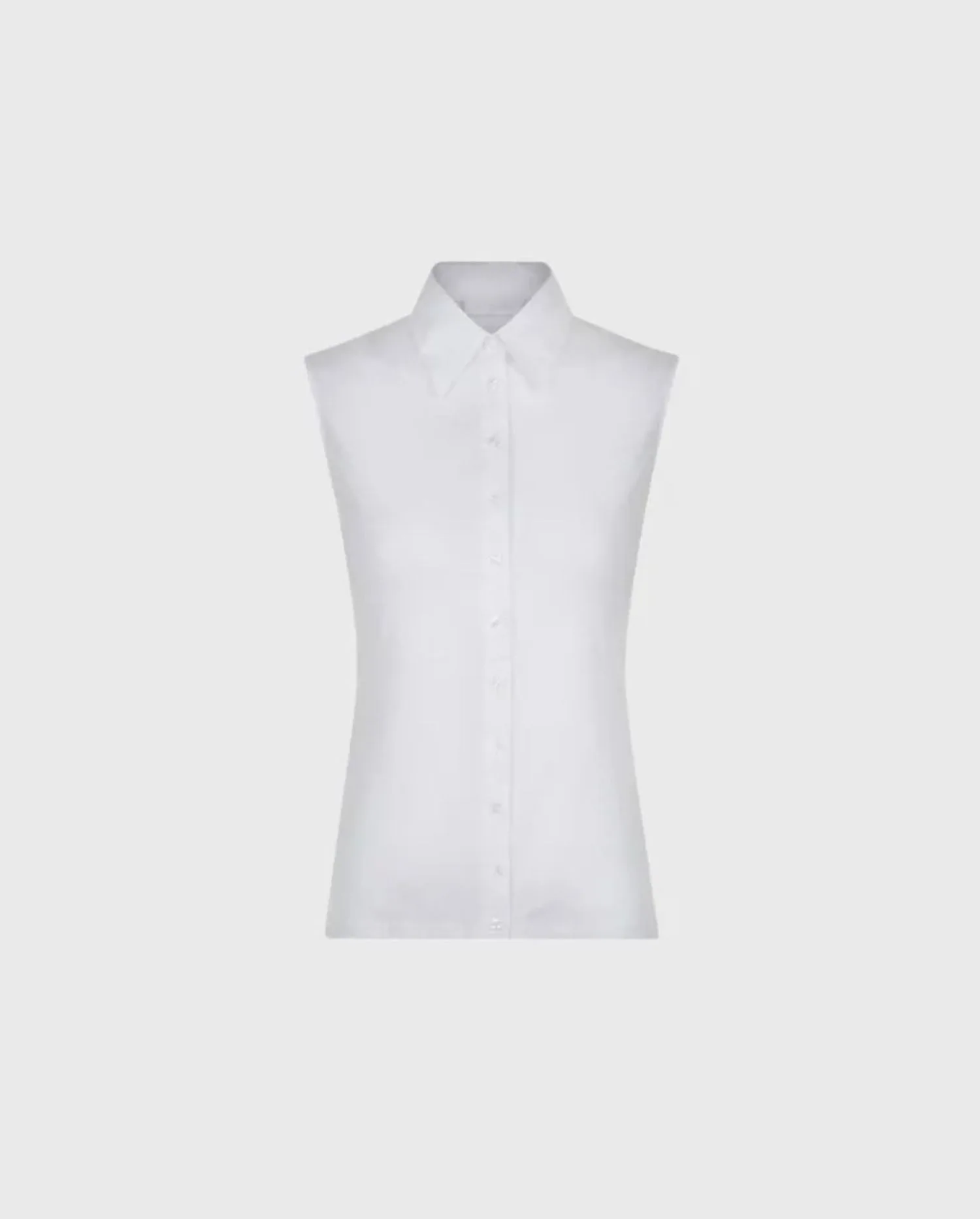 Discover the NUAGE SM White Sleeveless Pima Cotton Collared Shirt by designer ANNE FONTAINE